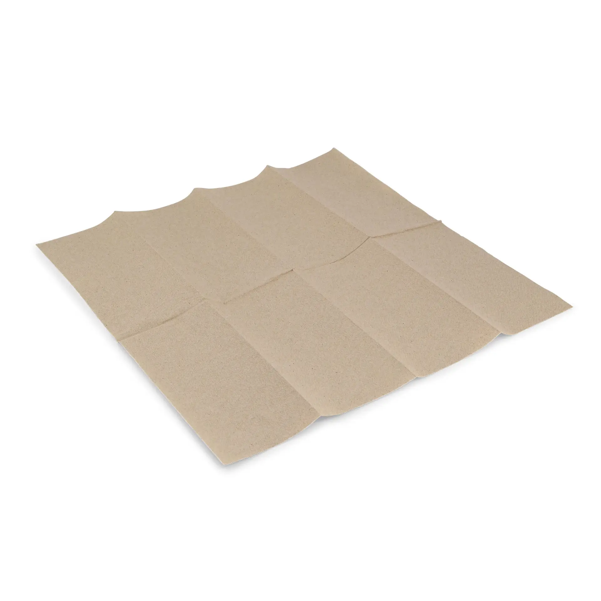 Tovagliolo in carta riciclata non sbiancata, rettangolare, 40 x 40 cm, 2 veli, piegato in 1/8, posato su sfondo bianco.