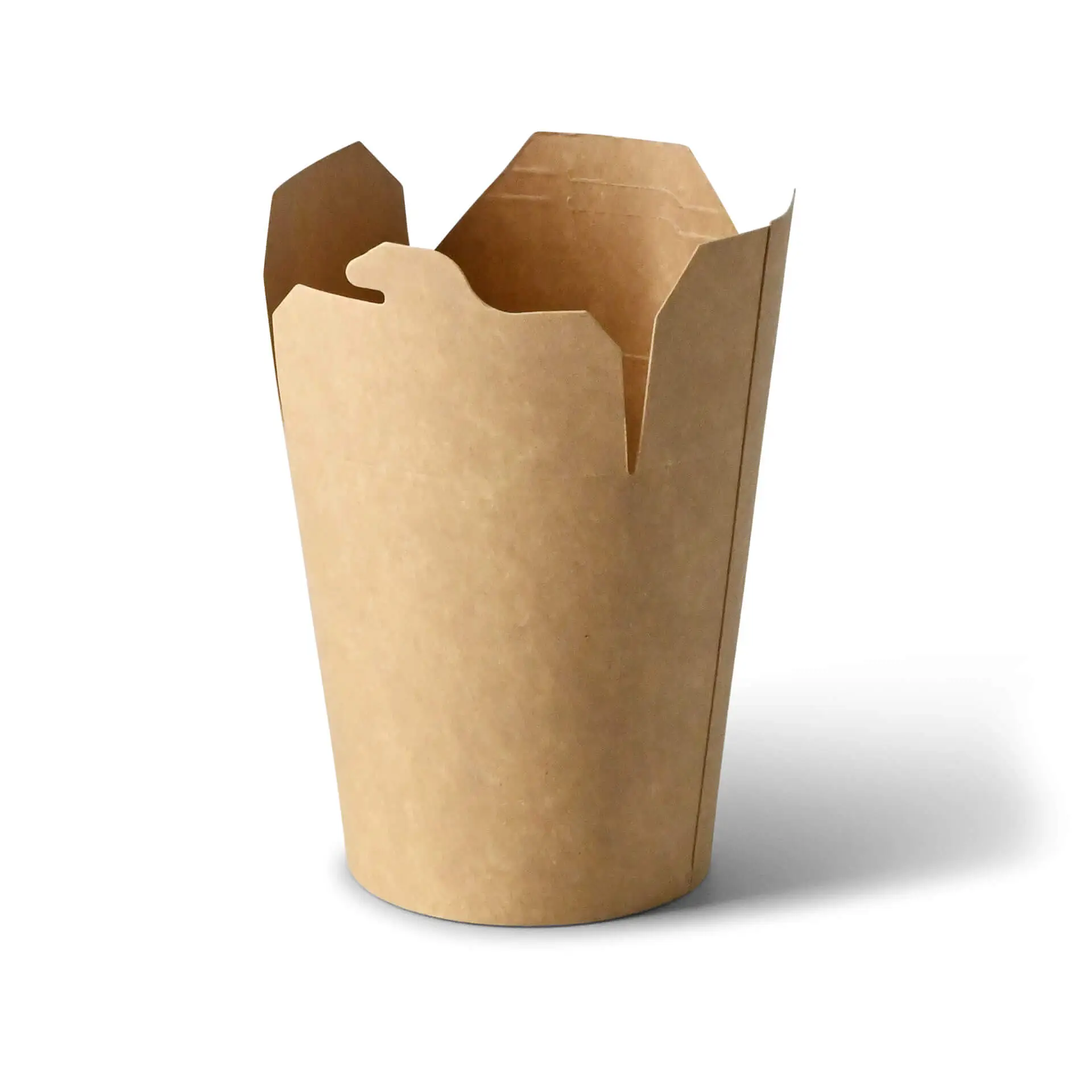 Scatola per noodle in cartone kraft marrone con rivestimento interno a prova di perdita; ideale per pasti asiatici da asporto.