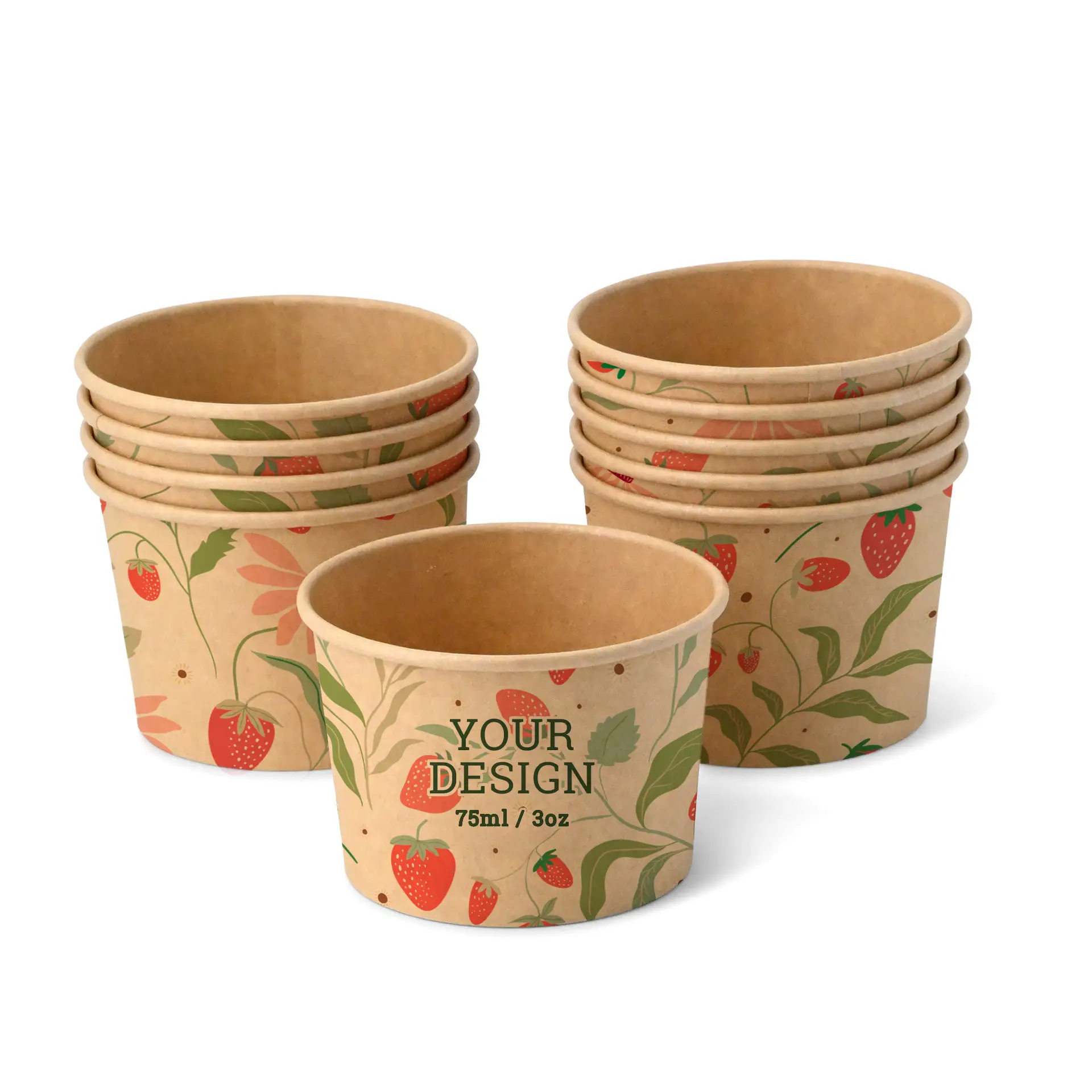 Eisbecher bedrucken, 75 ml / 3 oz, braun, PLA-beschichtet