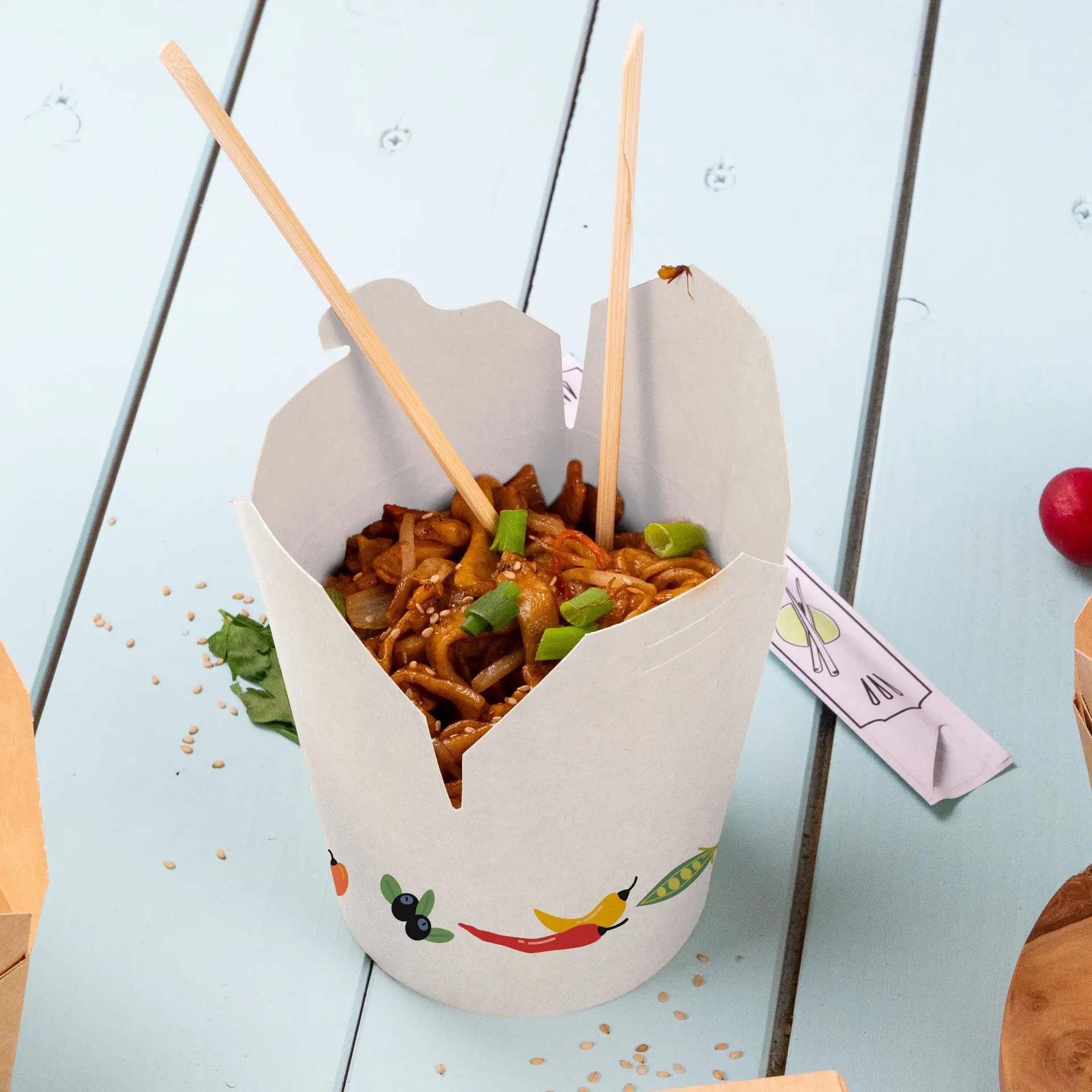 Scatole noodles personalizzate, 650 ml, bianco, con rivestimento PE