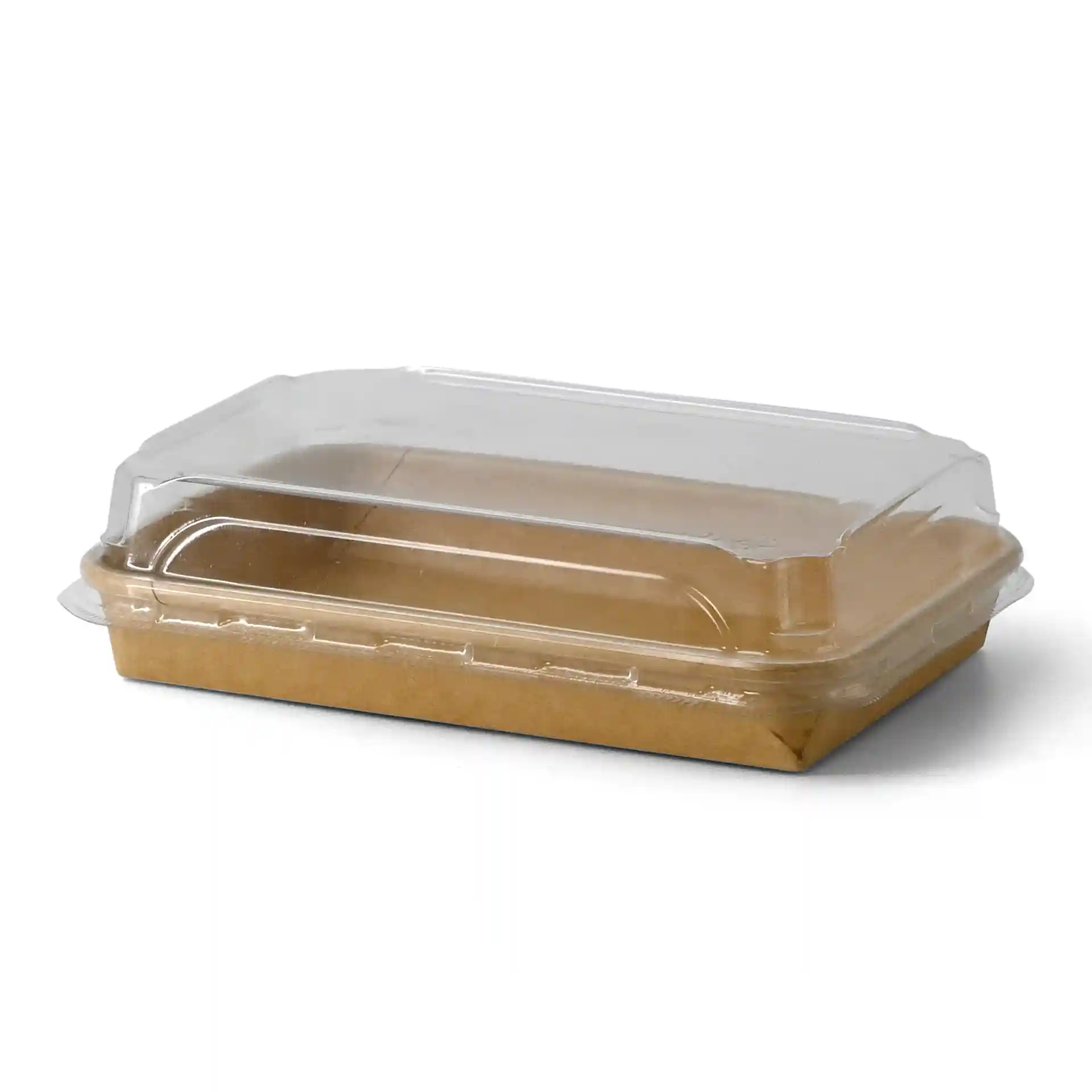 Coperchio in PET trasparente per scatola di sushi, misura 22 x 14 cm, altezza 3 cm.