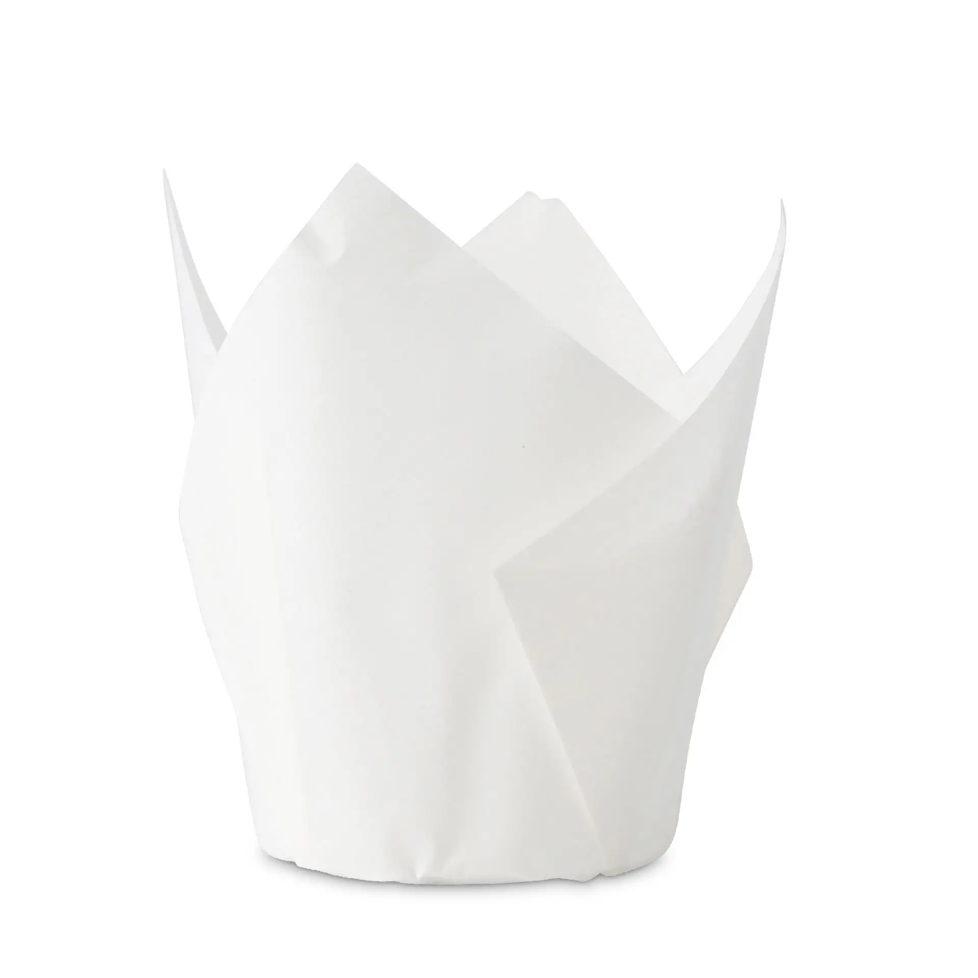 Pirottino per muffin in carta antiaderente bianca con un diametro di 5 cm, progettato per cuocere e servire muffin o cupcake.