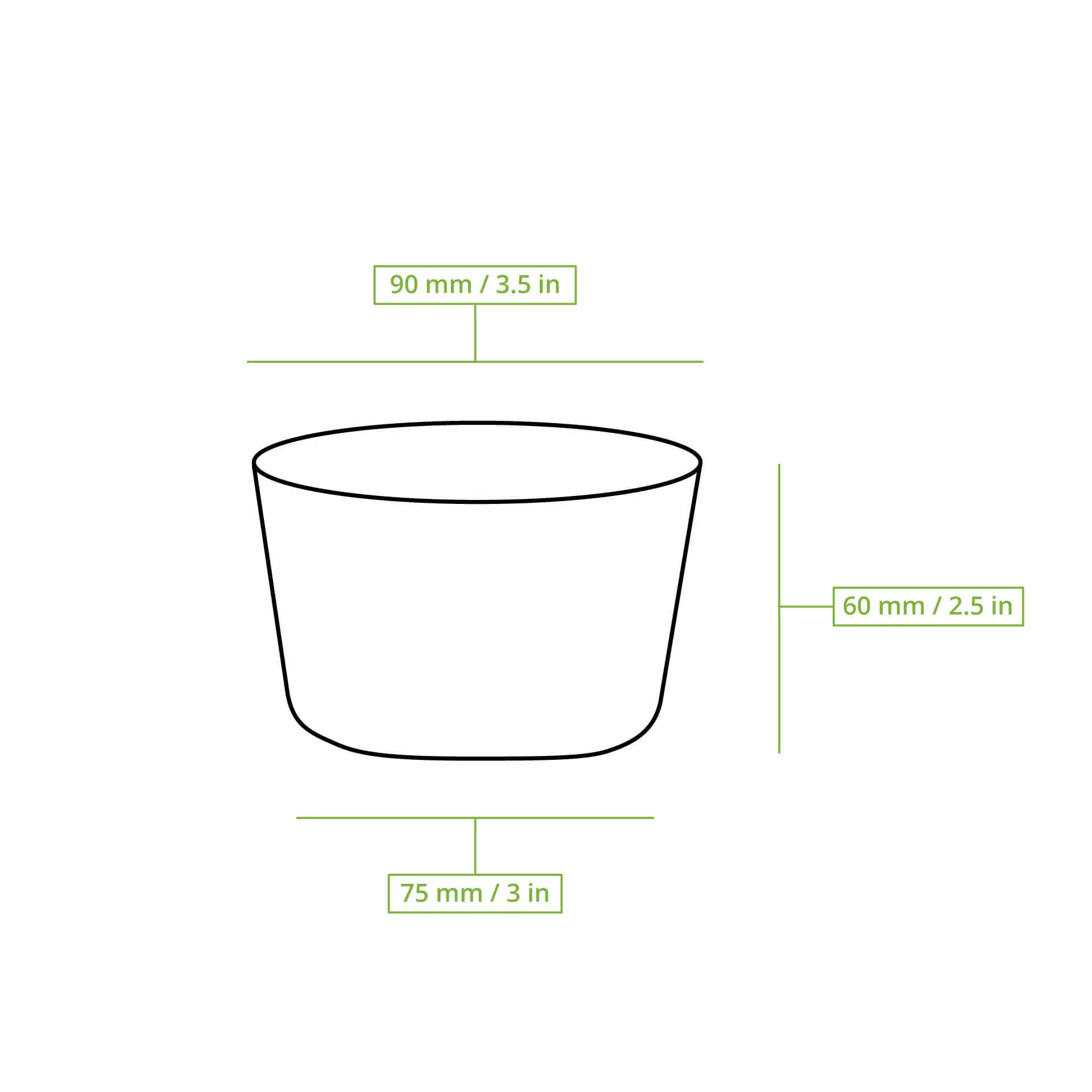 Contenitore per alimenti in cartone bianco, dimensione 8 oz, dimensioni etichettate: 90 mm di diametro, 60 mm di altezza; adatto per cibi caldi e freddi.