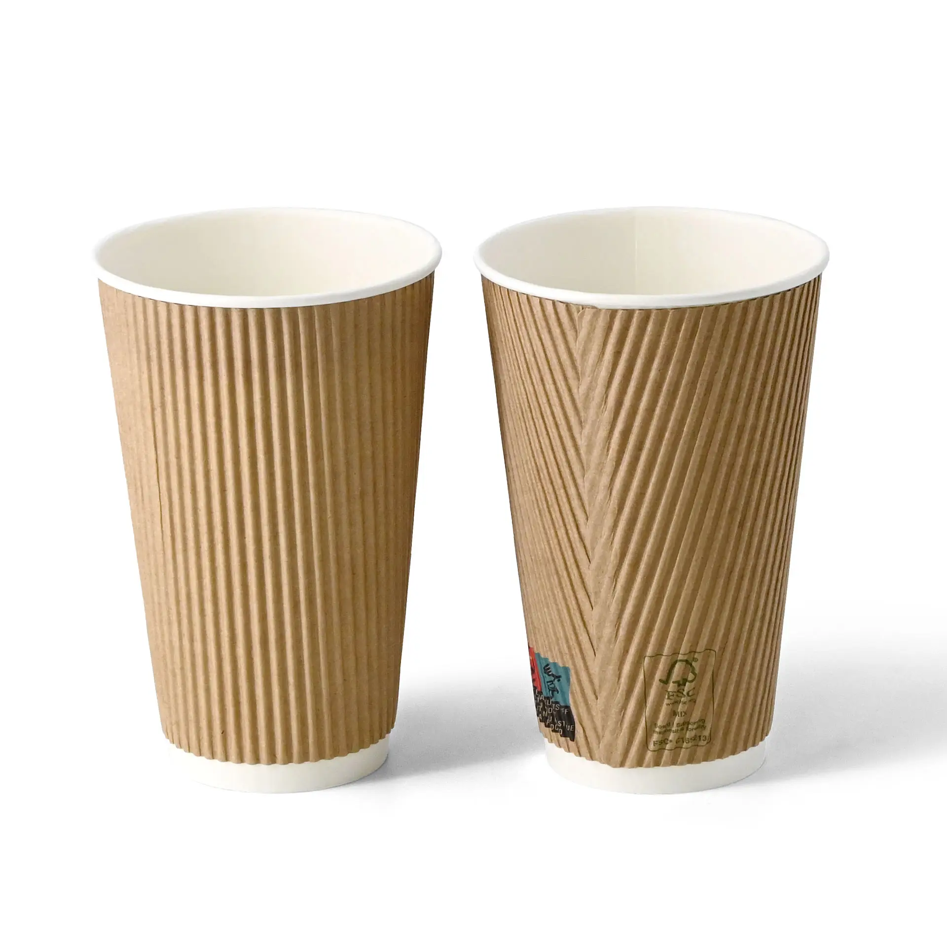 Tazza da caffè marrone a righe con interno bianco, capacità di 16 oz e diametro di 90 mm.