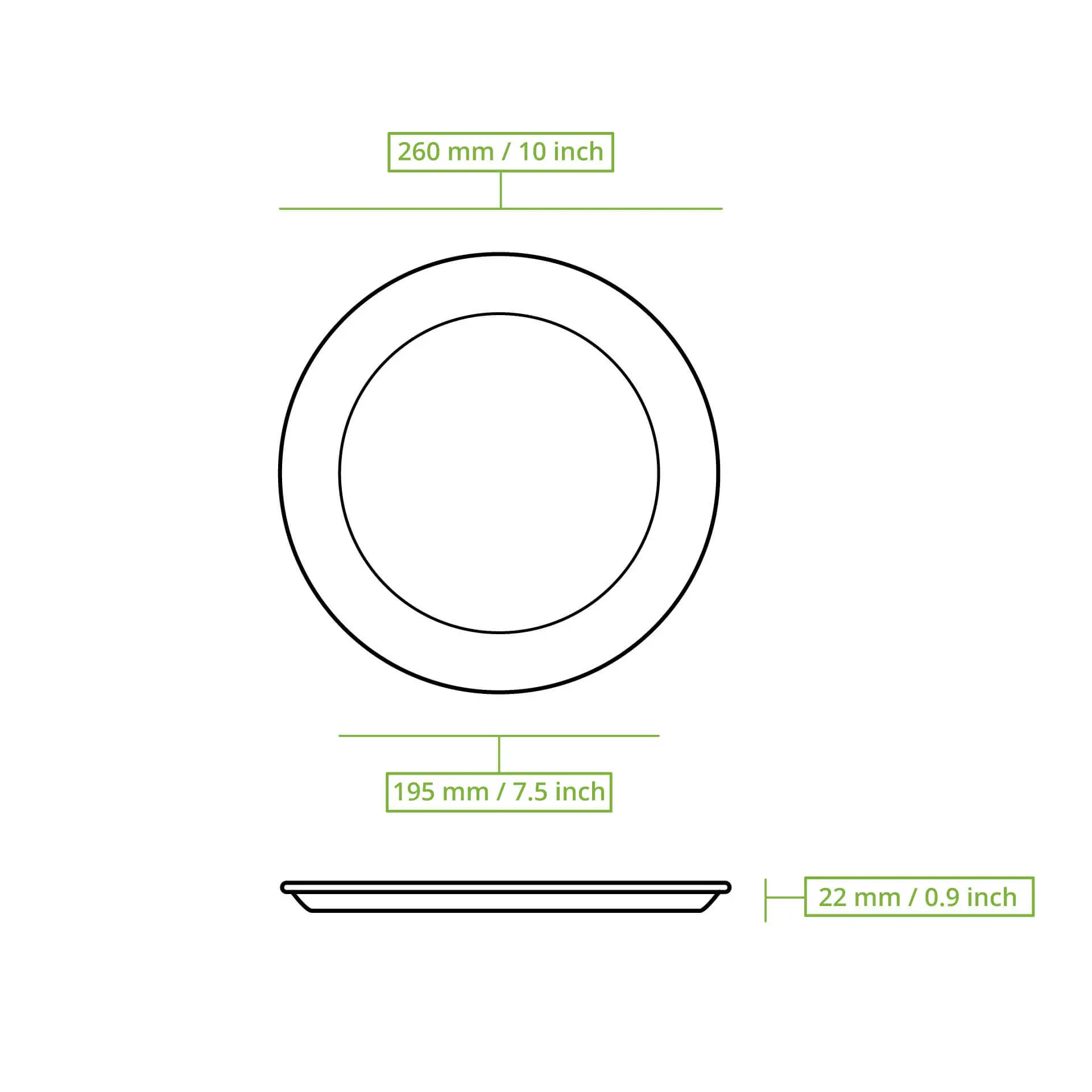 Piatto rotondo in canna da zucchero bianco, 26 cm di diametro, adatto per piatti caldi e freddi, biodegradabile e compostabile.
