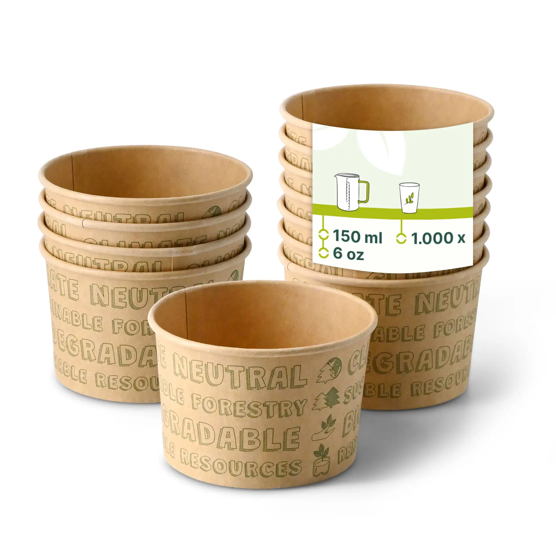 Papp-Eisbecher (bio-beschichtet) 150 ml / 6 oz, ungebleicht, EcoUp