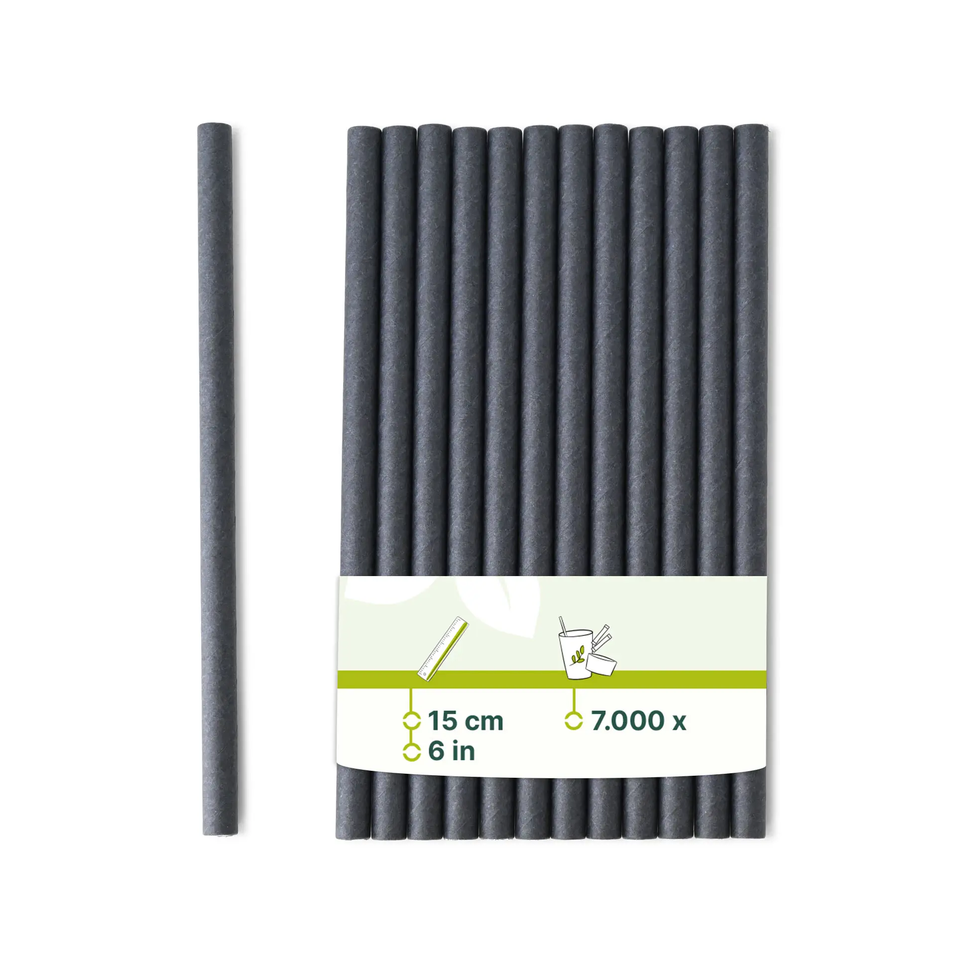 Cocktail Trinkhalme aus Papier 15 cm, Ø 0,7 cm, schwarz