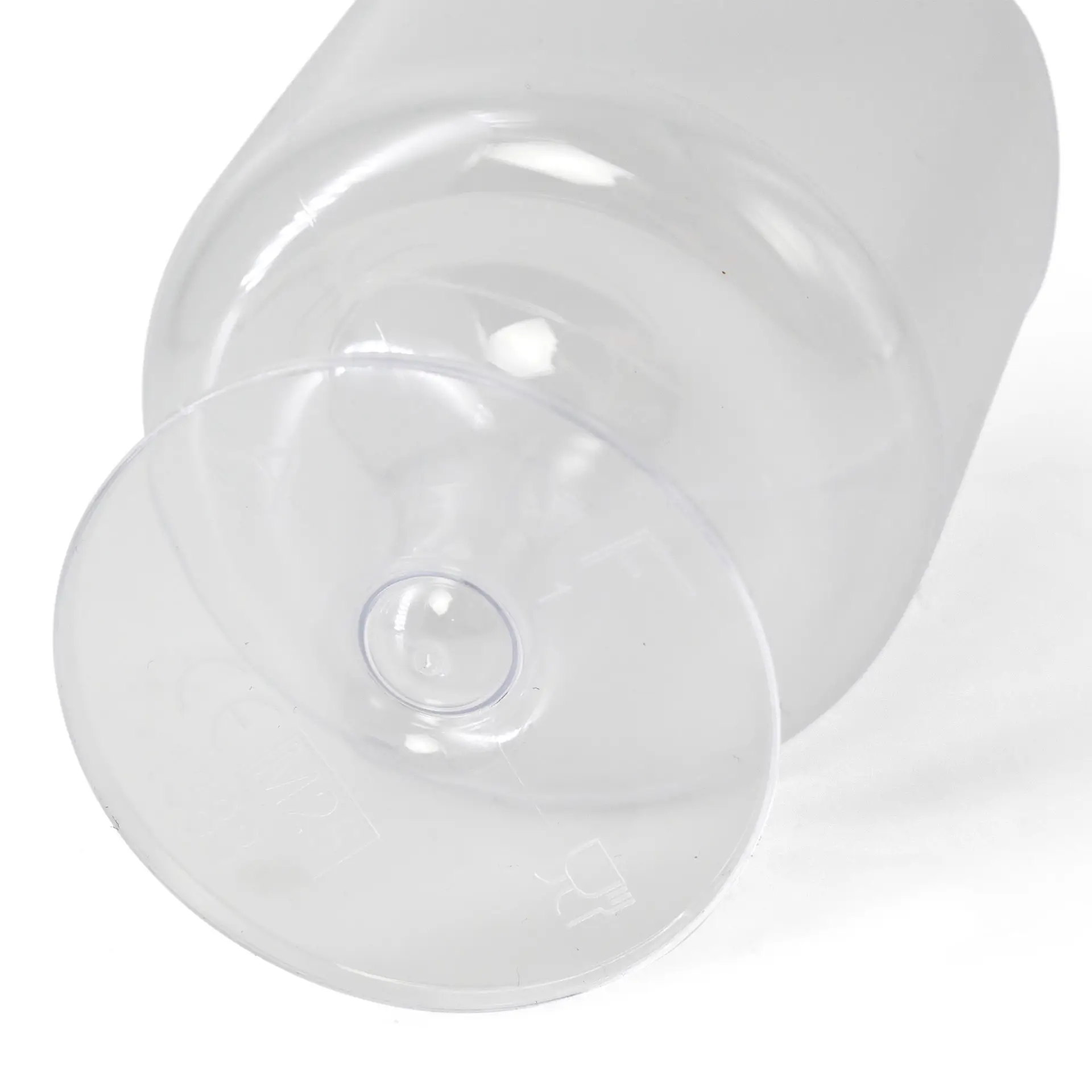 Bicchiere da vino riutilizzabile trasparente con capacità di 200 ml, mostra la base e il bordo, adatto per varie occasioni.