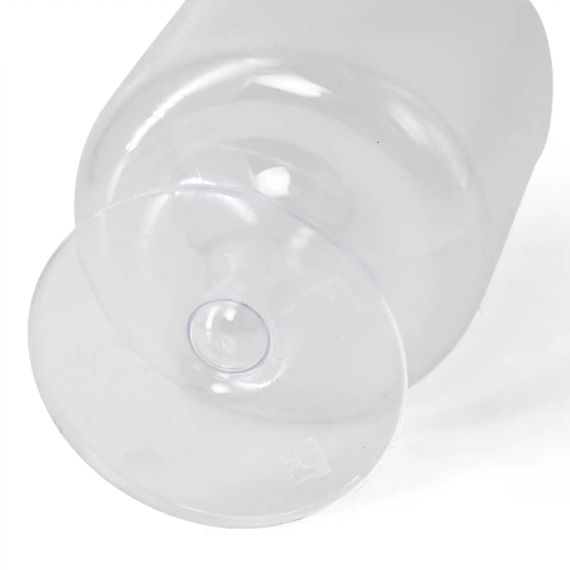 Bicchiere da vino riutilizzabile trasparente con capacità di 200 ml, mostra il fondo e il design della base.