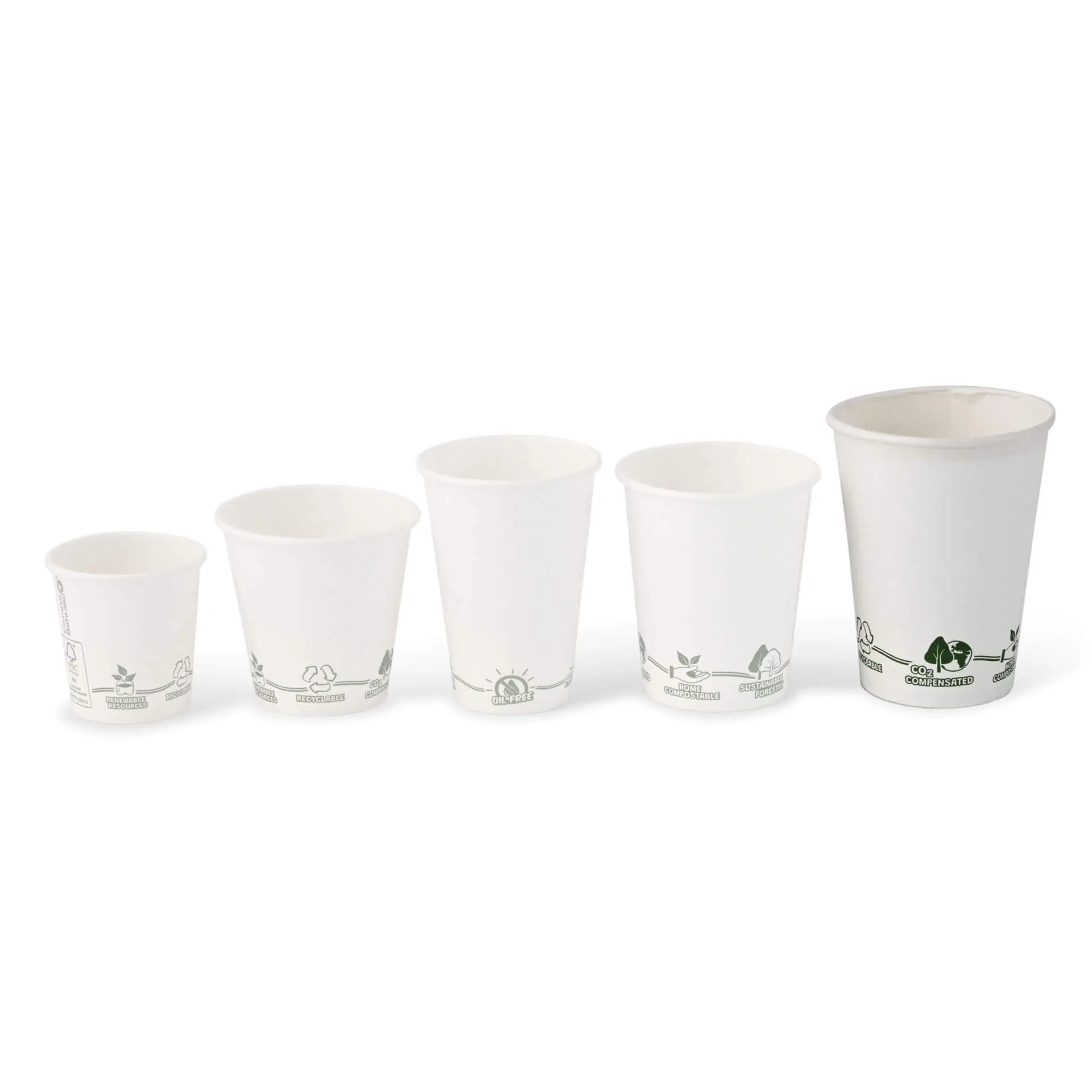 Bicchiere di carta 300 ml / 12 oz, Ø 90 mm, con icone "EcoUp©", monostrato, bianco, con rivestimento in PLA