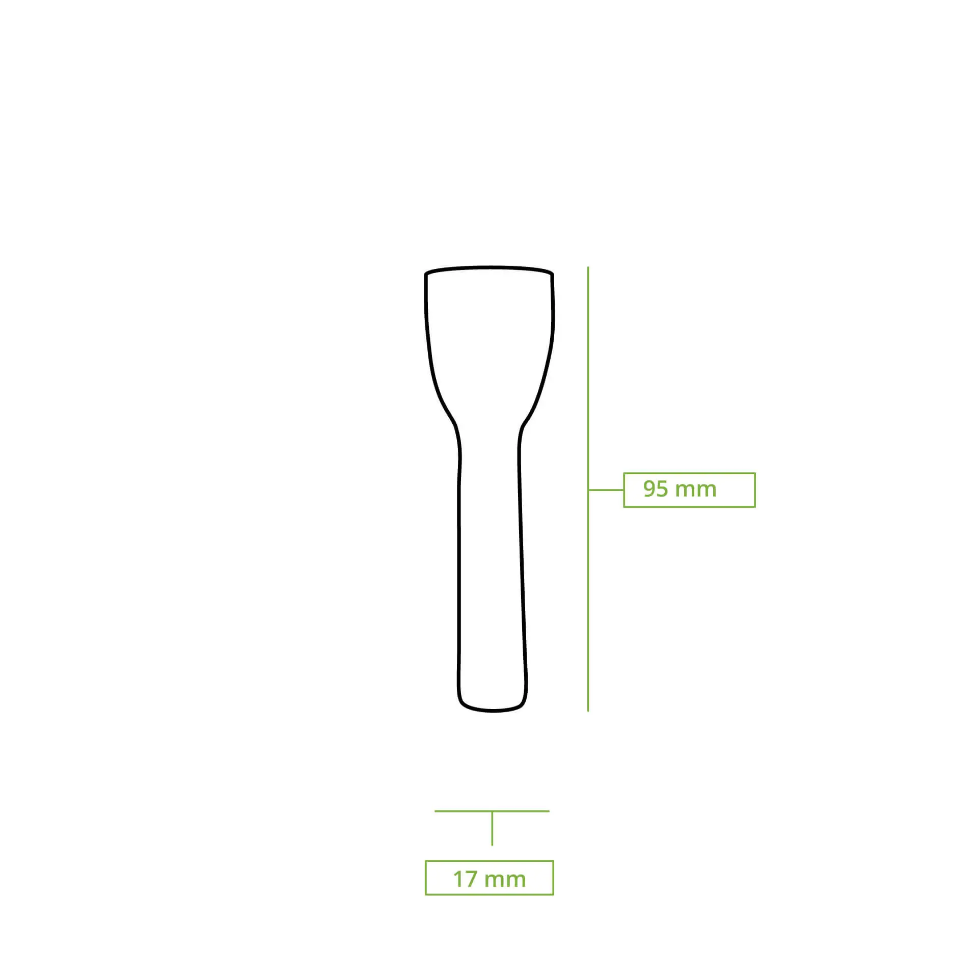 Cucchiaio di legno per gelato, lungo 95 mm e largo 17 mm; design robusto e biodegradabile per una facile porzionatura.