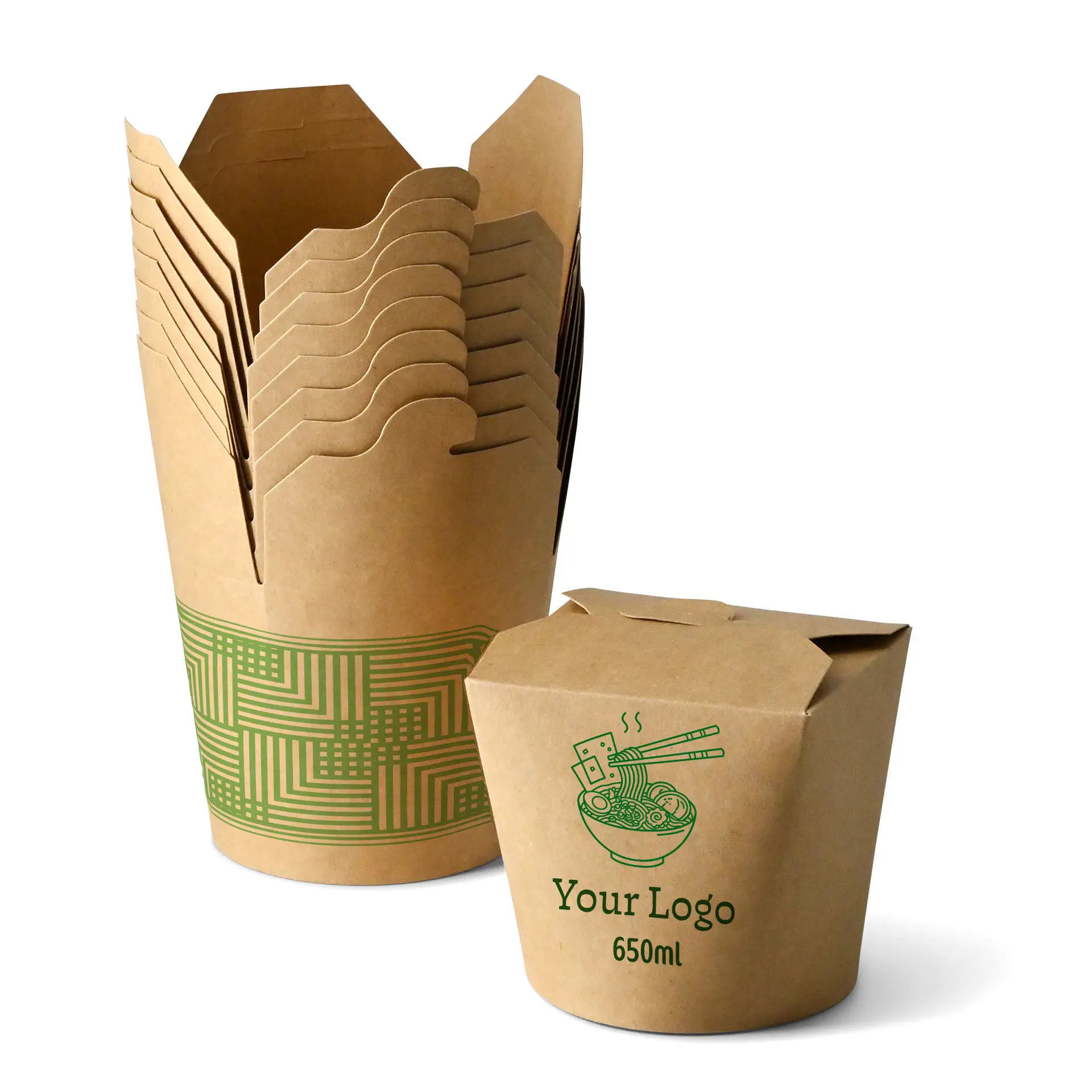 Scatole noodles personalizzate, 650 ml, marrone, con rivestimento PLA