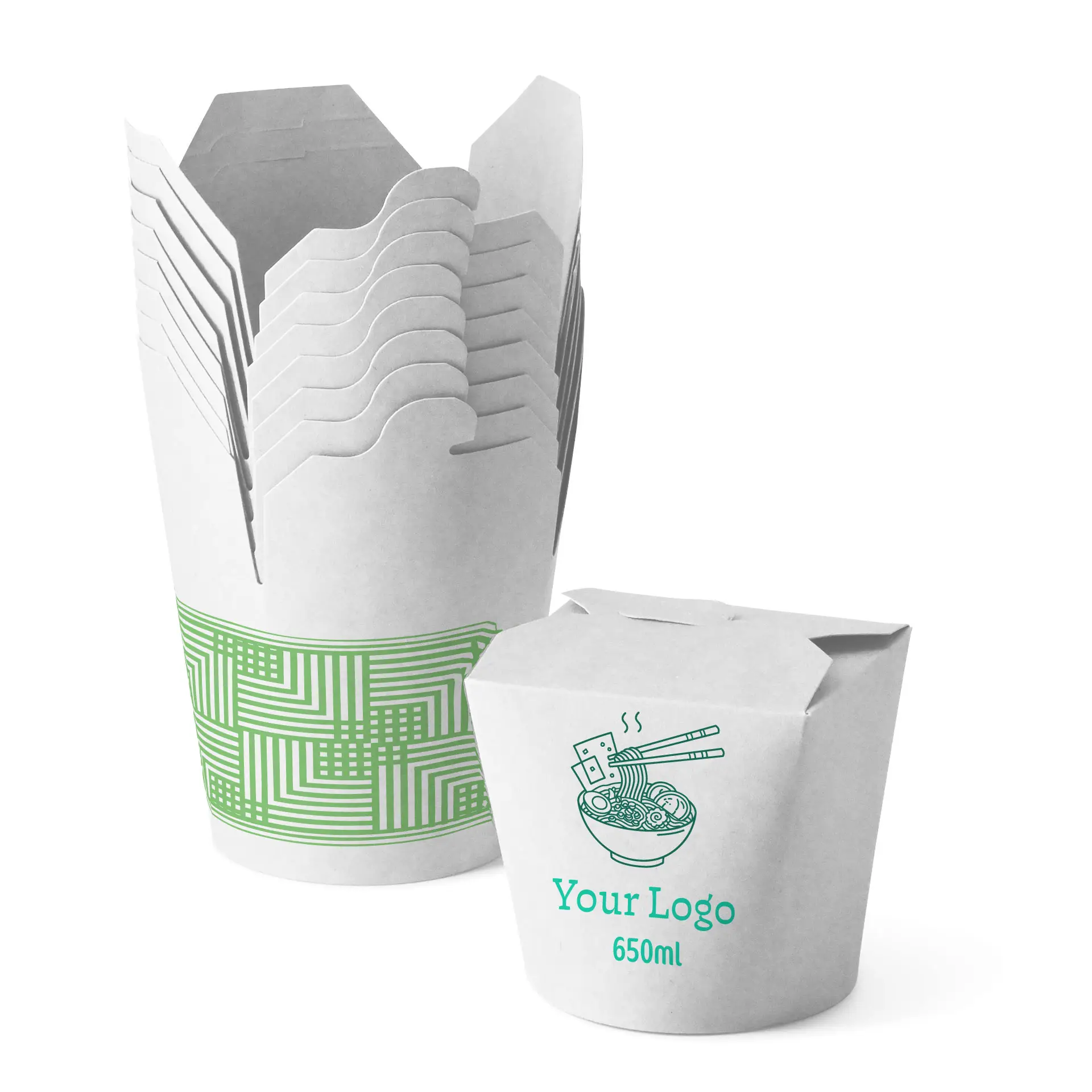 Scatole noodles personalizzate, 650 ml, bianco, con rivestimento PLA