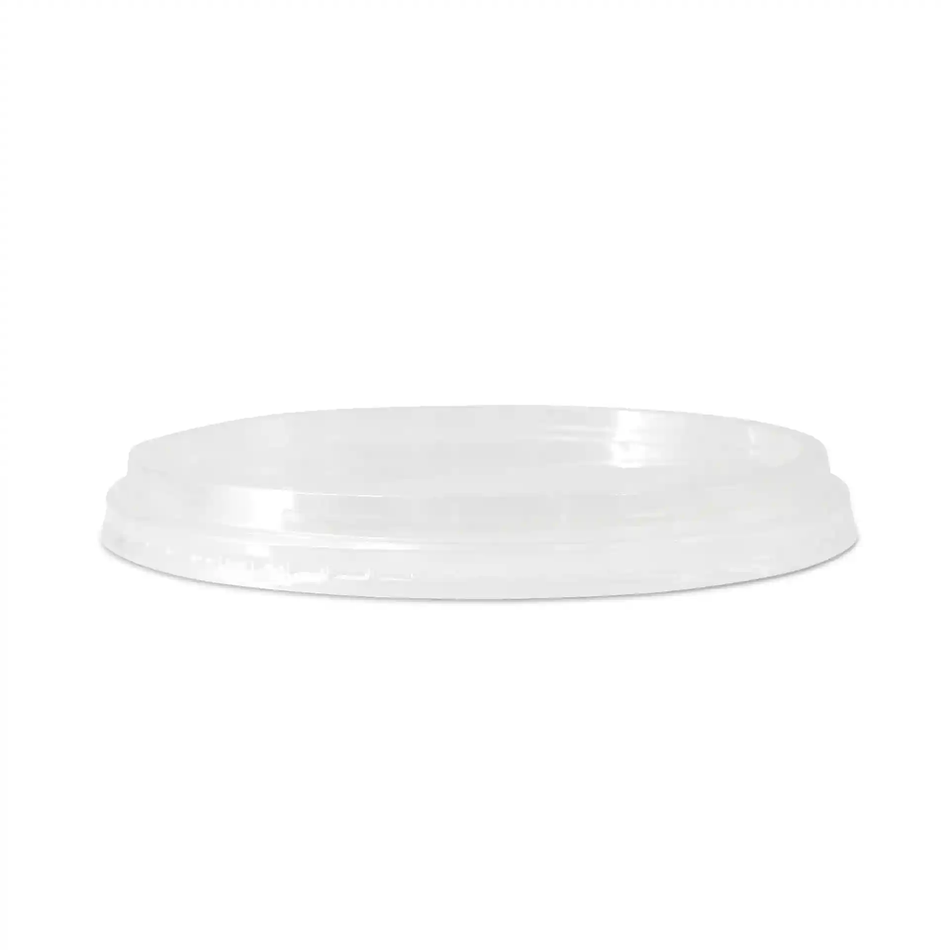 Coperchio rotondo trasparente per bicchieri, con un diametro di 143 mm e un'altezza di 16 mm.