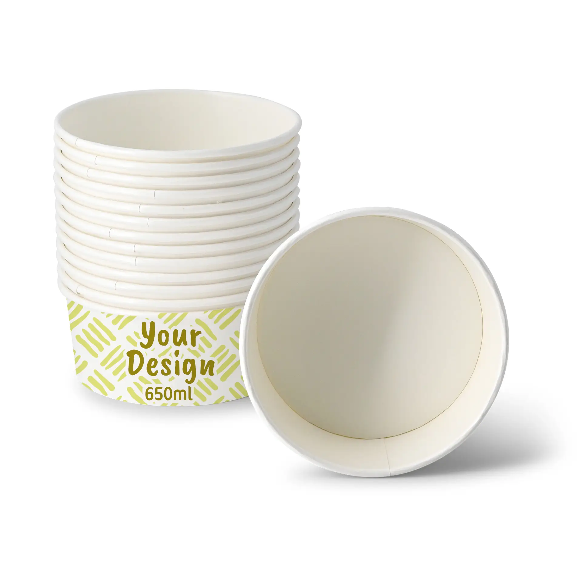 Ciotole per insalata personalizzate / Bowls stampate, 650 ml, Ø 150 mm, bianco, con rivestimento PE