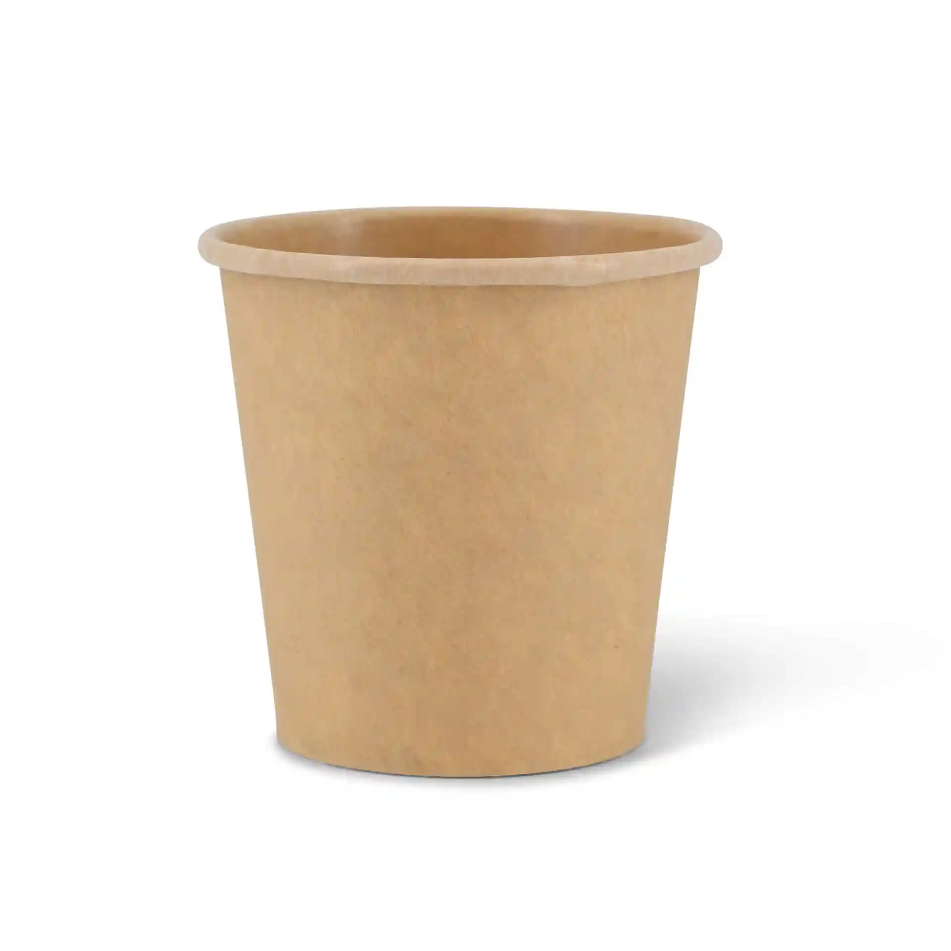 Cup in carta marrone con un'altezza di 60 mm e un diametro superiore di 62 mm, con rivestimento ecologico.