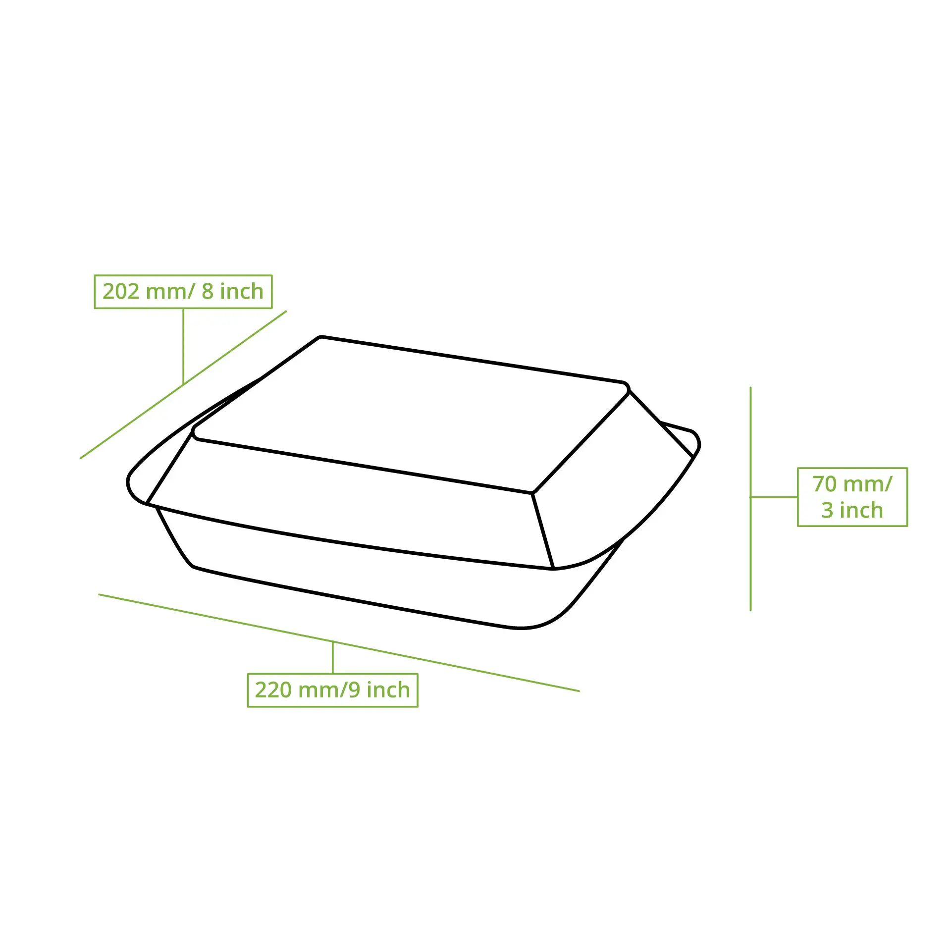 Take-away Boxen aus Zuckerrohr 22 x 18,5 x 7 cm, rechteckig