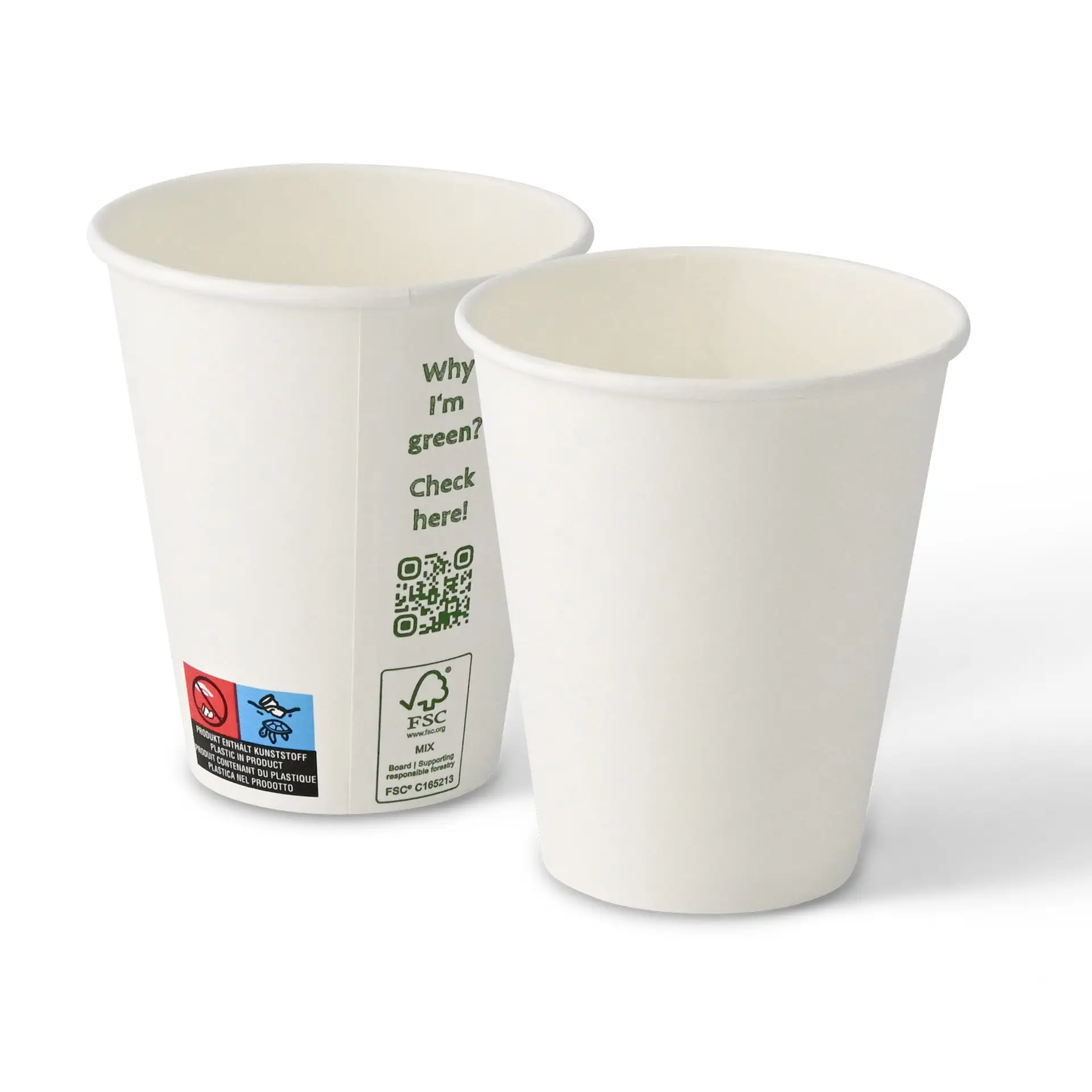 Bicchiere di carta 250 ml / 10 oz, Ø 90 mm, monostrato, bianco, con rivestimento in PLA