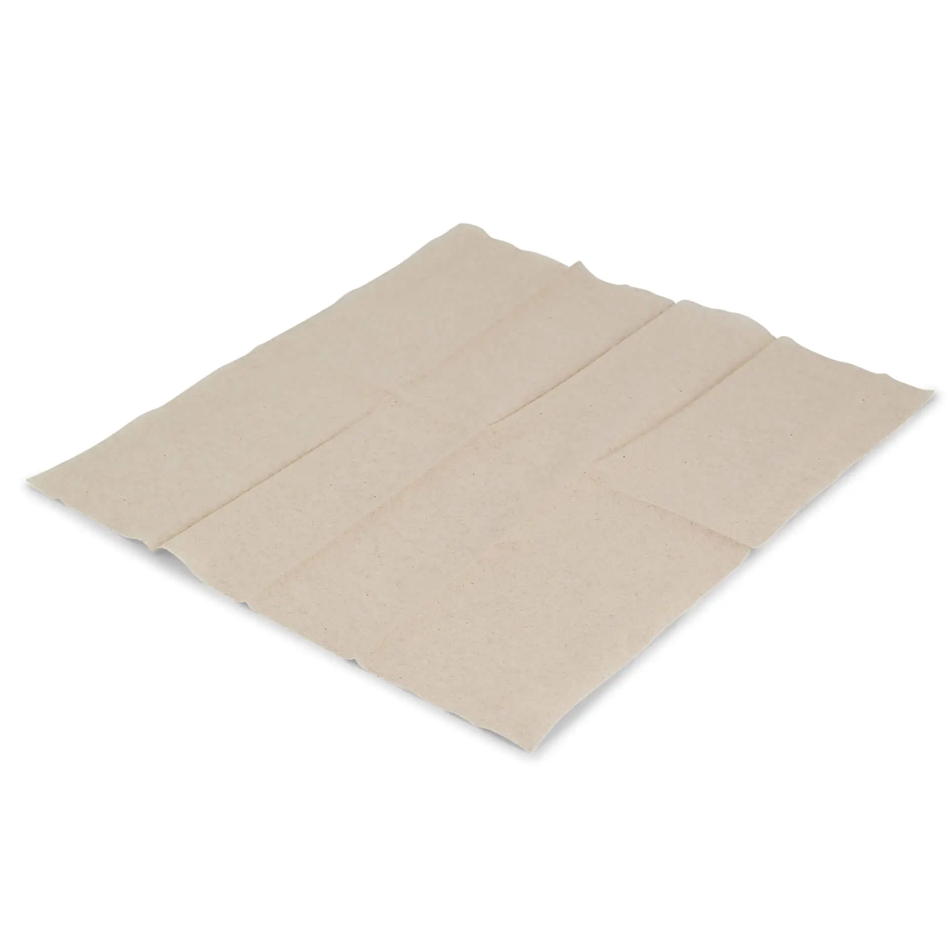 Tovagliolo di carta non sbiancato, 33 x 33 cm, 1 strato, piegatura 1/8, forma rettangolare su sfondo bianco.