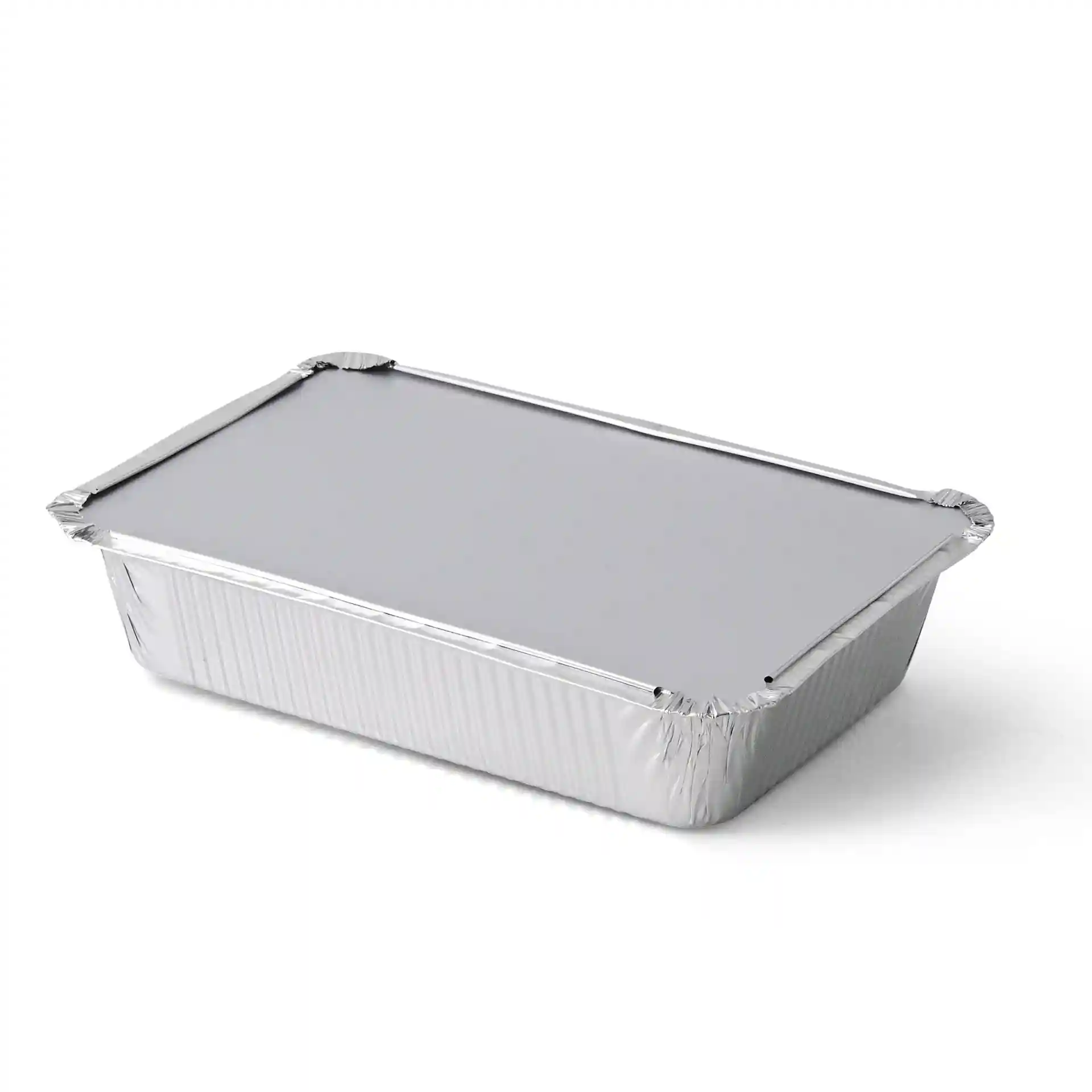 Contenitore in alluminio rettangolare con coperchio piatto, misura 21,4 x 14,9 x 4,3 cm, capacità di 928 ml.