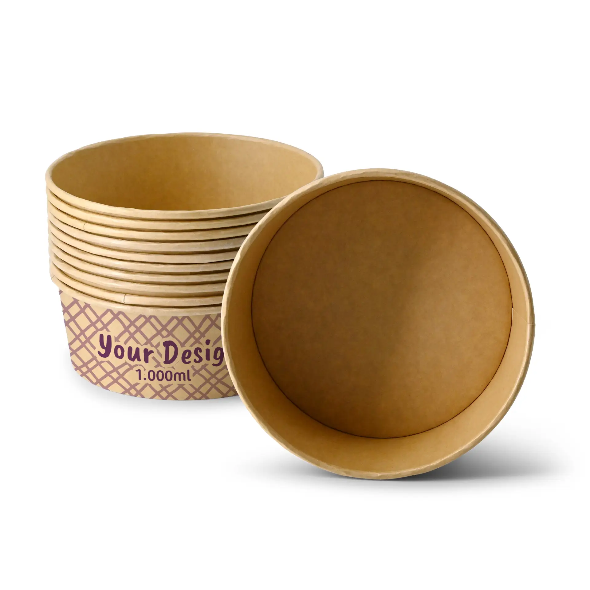 Ciotole per insalata personalizzate / Bowls stampate, 1000 ml, Ø 185 mm, marrone, con rivestimento PLA