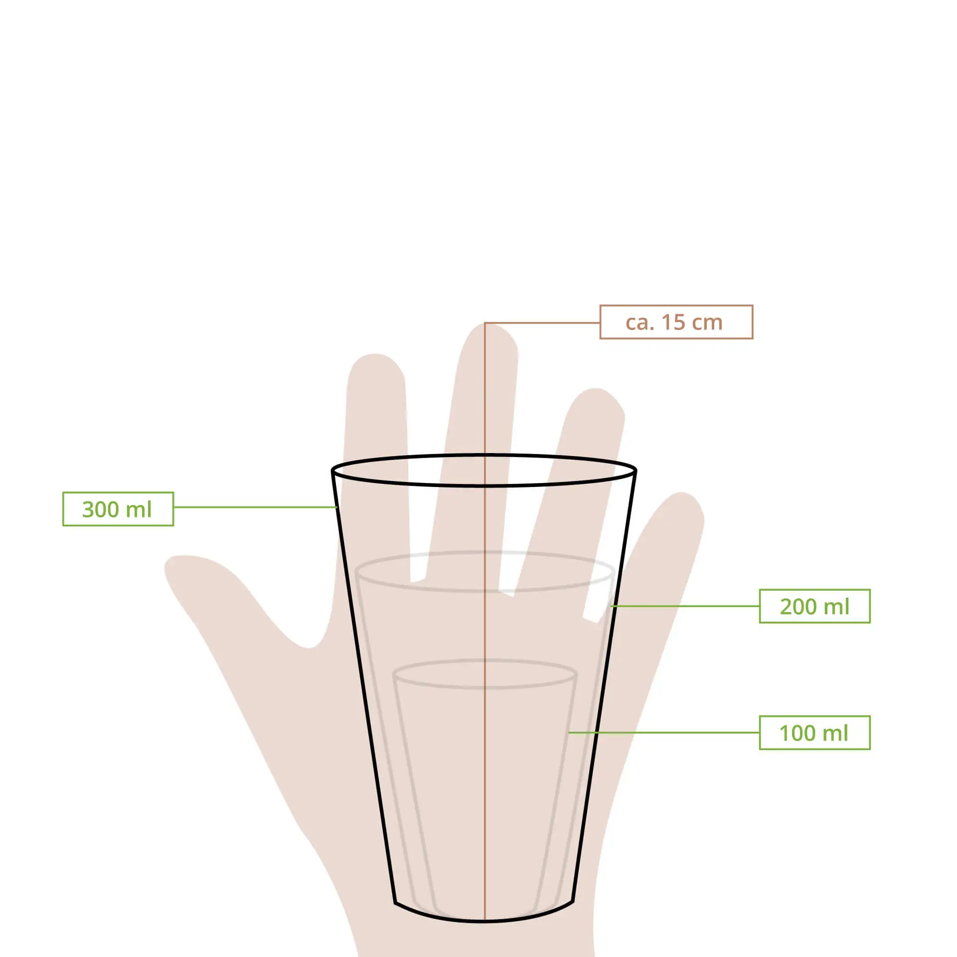 Tazza di carta nera a parete singola, capacità di 300 ml, con indicatori di misurazione per 100 ml, 200 ml e 300 ml.
