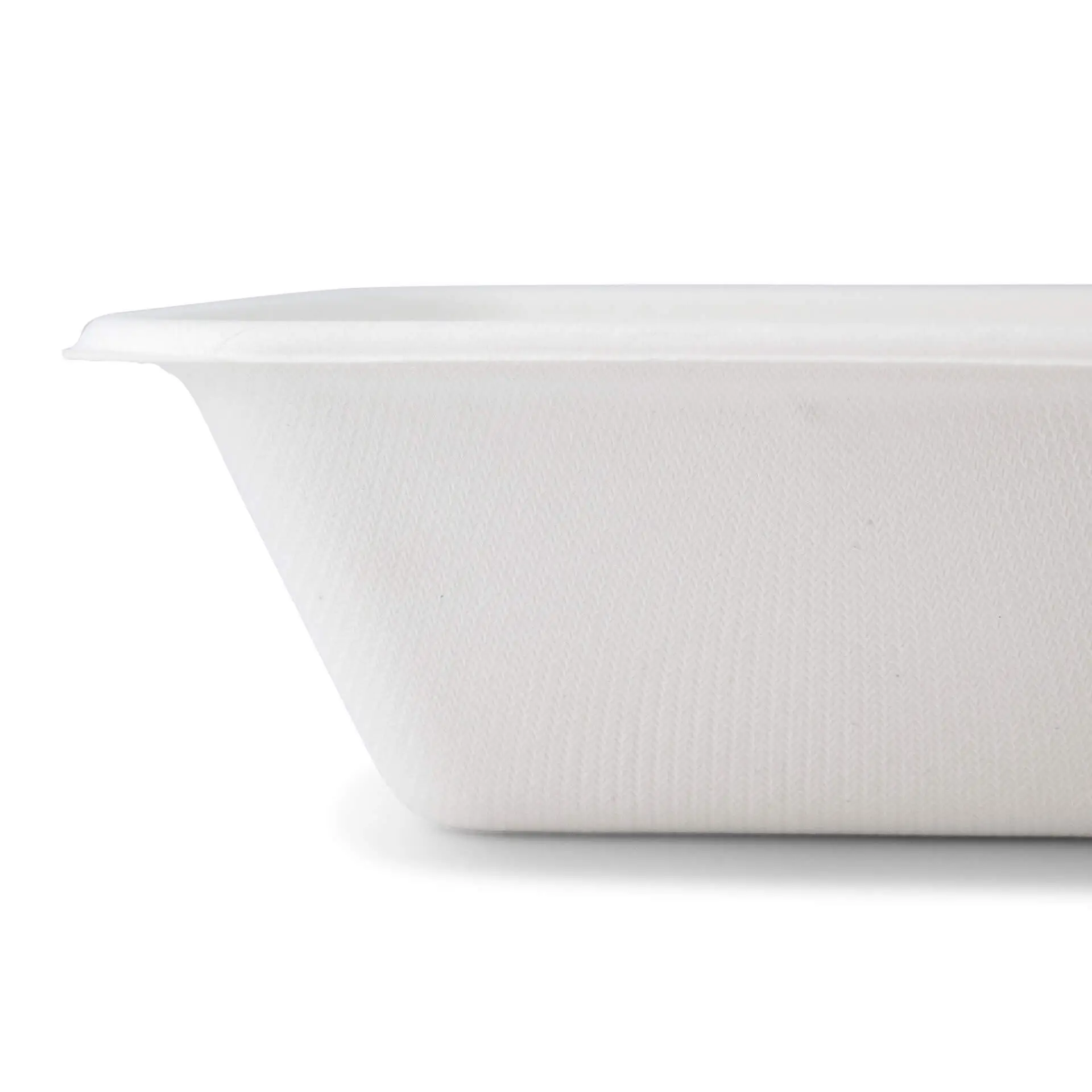 Un vassoio da menu biodegradabile in canna da zucchero con due scomparti per pasti da asporto; progettato per piatti caldi, freddi e grassi.