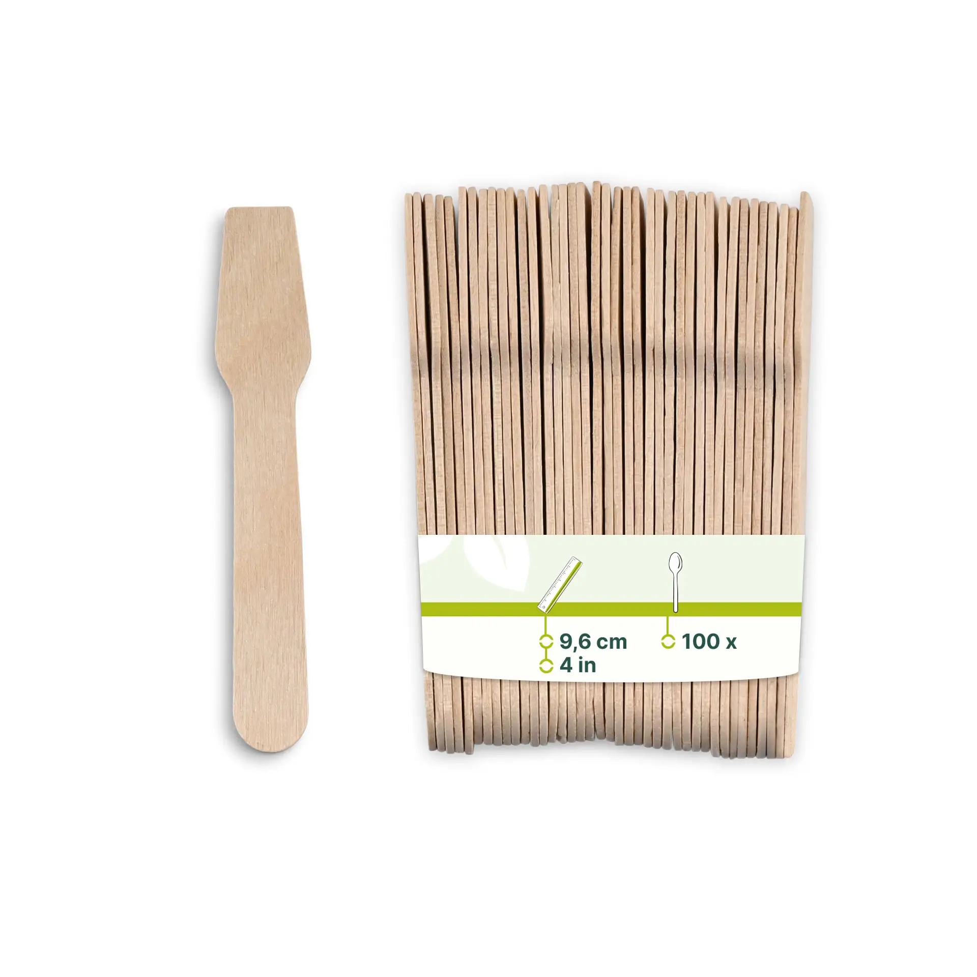 Cucchiaio di legno per gelato, 9,6 cm, con un set di cucchiai aggiuntivi, in materiali ecologici e biodegradabili.