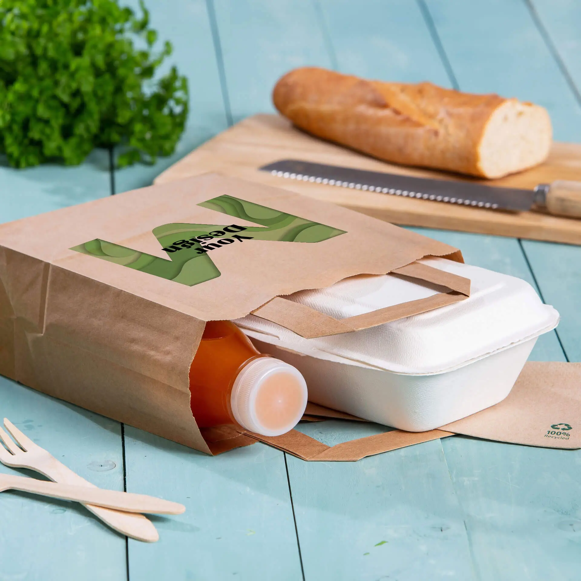 Papiertragetaschen bedrucken, M - 22 x 10 x 28 cm, braun