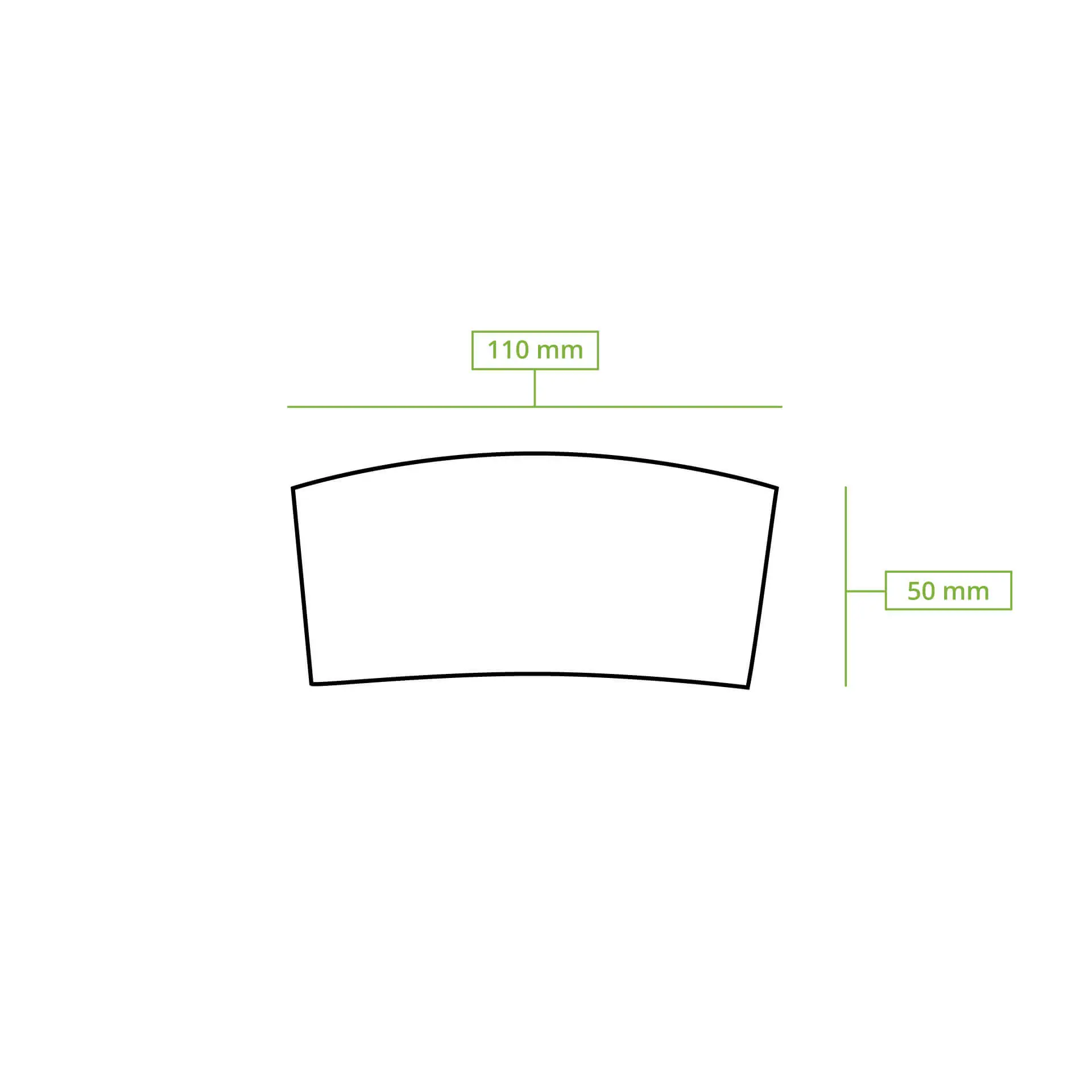 Disegno schematico di una manica per tazza con dimensioni di 110 mm di larghezza e 50 mm di altezza.