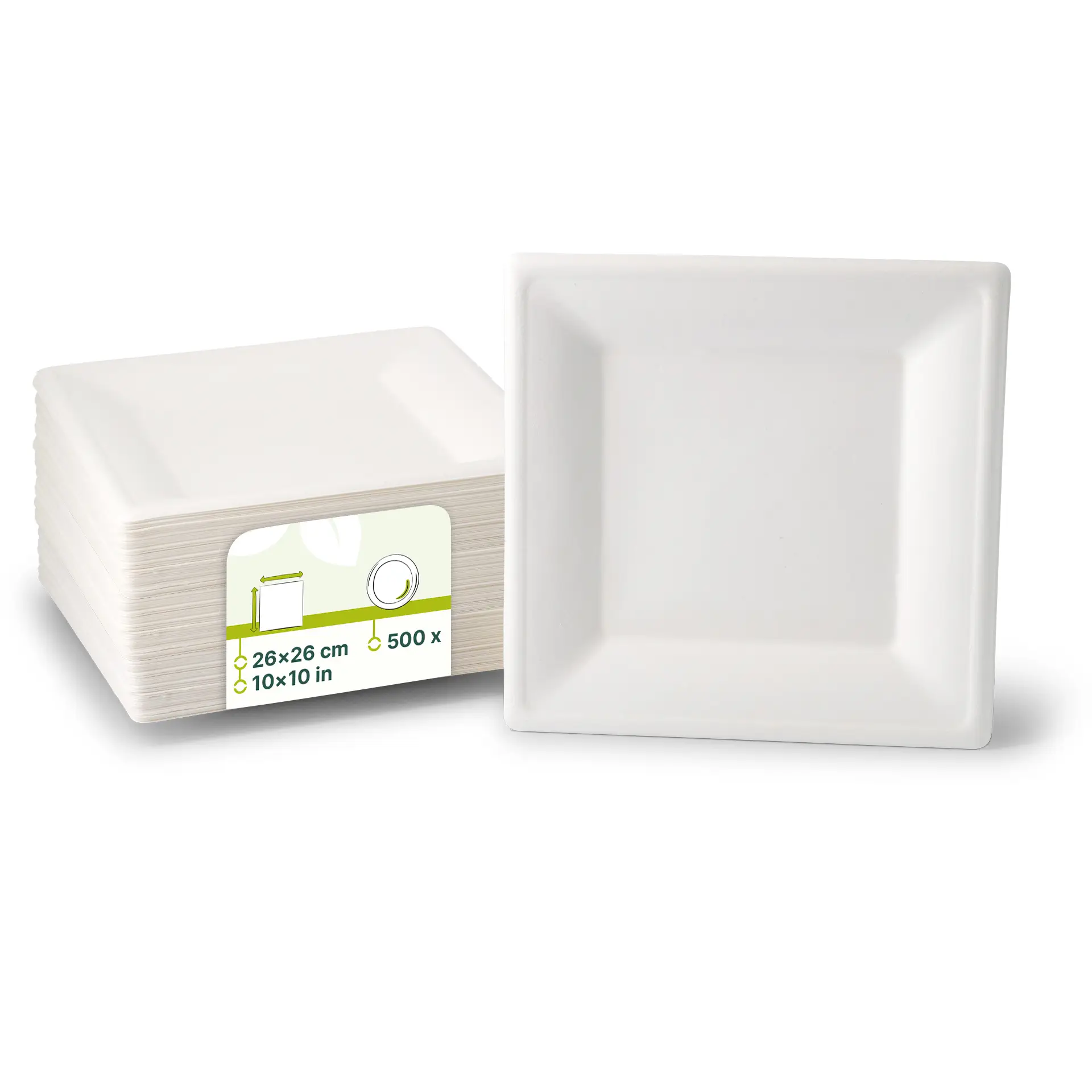 Teller aus Zuckerrohr 26 x 26 cm, quadratisch