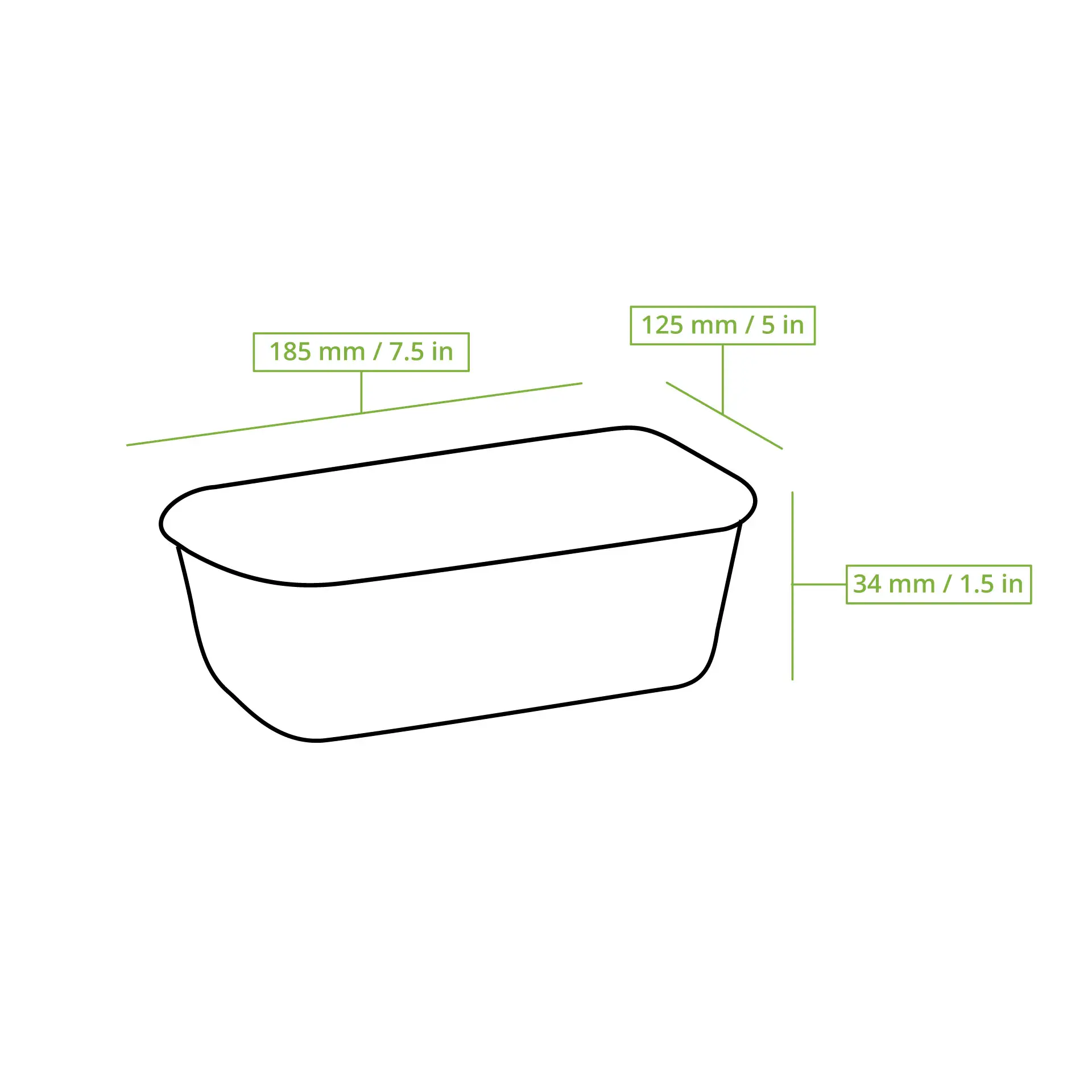 Contenitore rettangolare riutilizzabile in plastica, 185 mm x 125 mm x 34 mm, adatto per piatti caldi e freddi, sicuro per microonde e lavastoviglie.