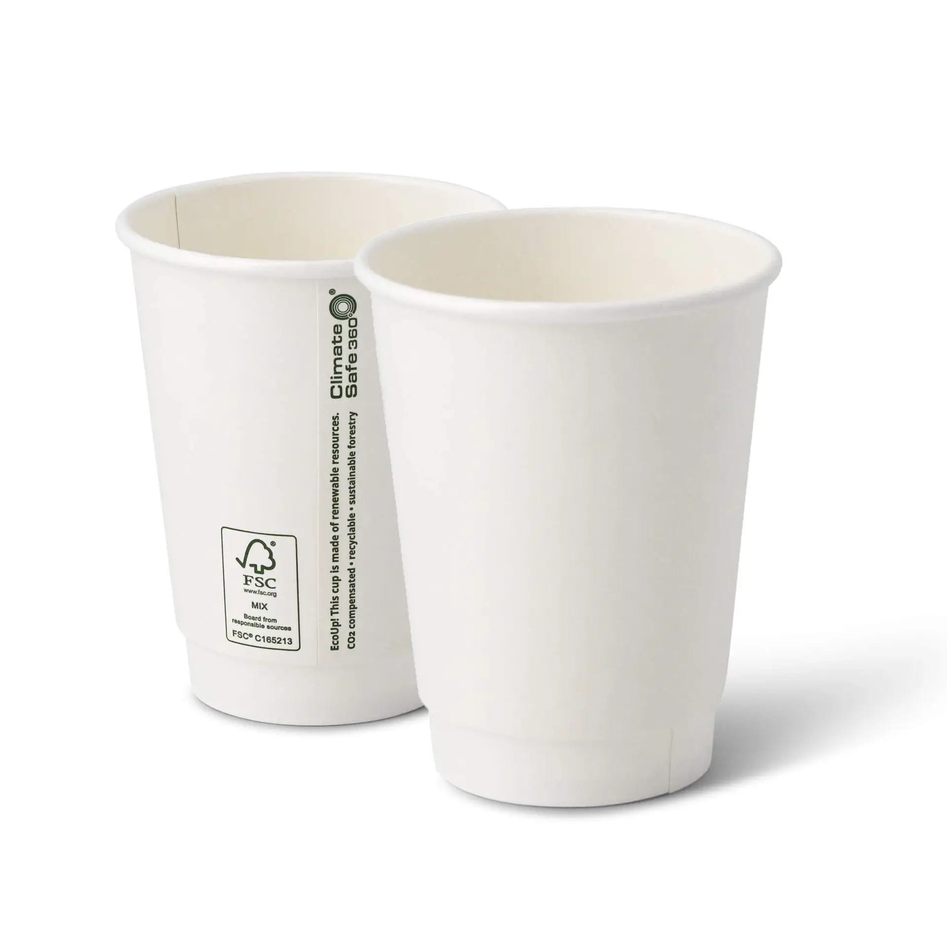 Kaffee to go Becher aus Pappe, doppelwandig, 300 ml / 12 oz, Ø 90 mm, weiß