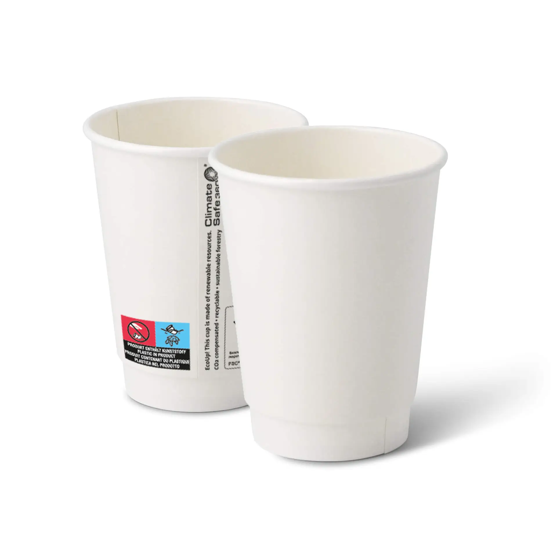 Coffee to go Becher aus Pappe (beschichtet) doppelwandig, 300 ml / 12 oz, Ø 90 mm, weiß