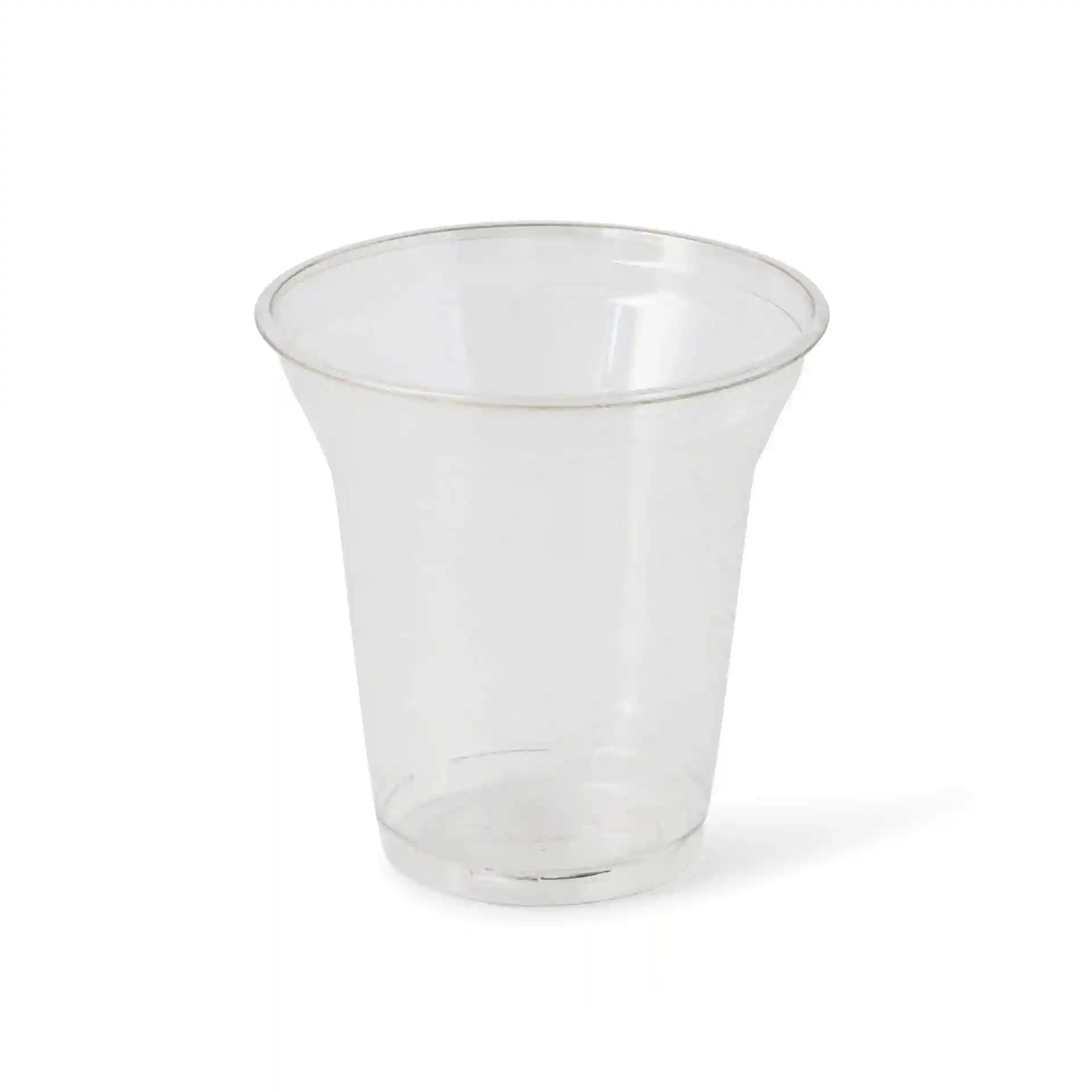 Bicchiere trasparente da 8 oz in rPET con un diametro di 95 mm e un'altezza di 96 mm, con design conico.
