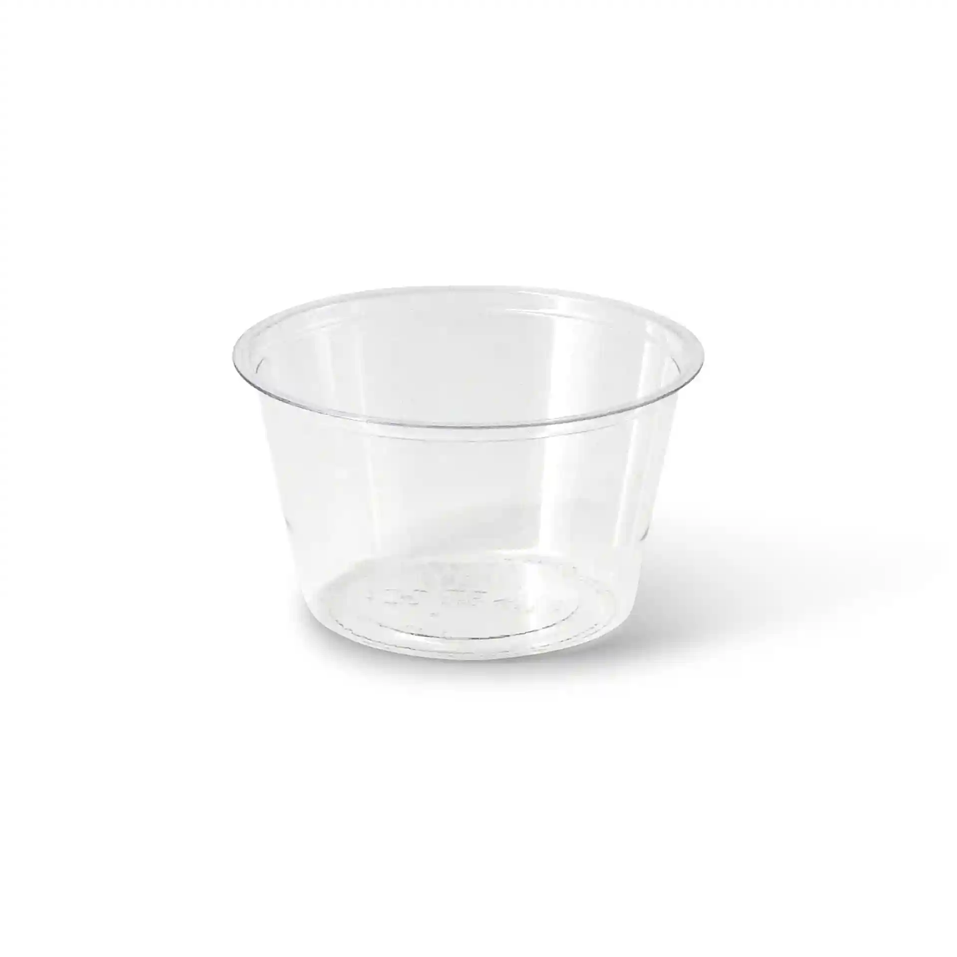 Bicchiere in PLA trasparente con un diametro di 70 mm e un'altezza di 40 mm, capienza fino a 80 ml.