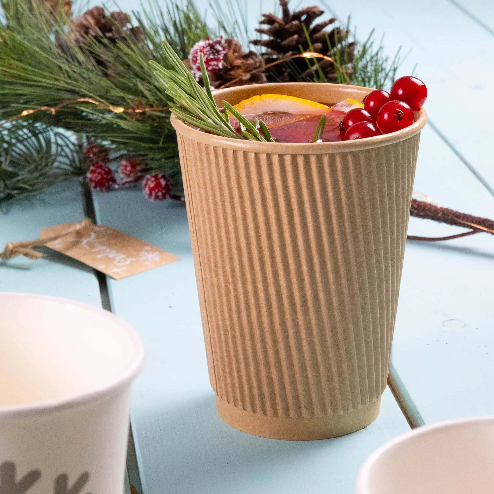 Bicchiere con parete ondulata / bicchiere da caffè da asporto 300 ml / 12 oz, Ø 90 mm, marrone, rivestimento in PLA