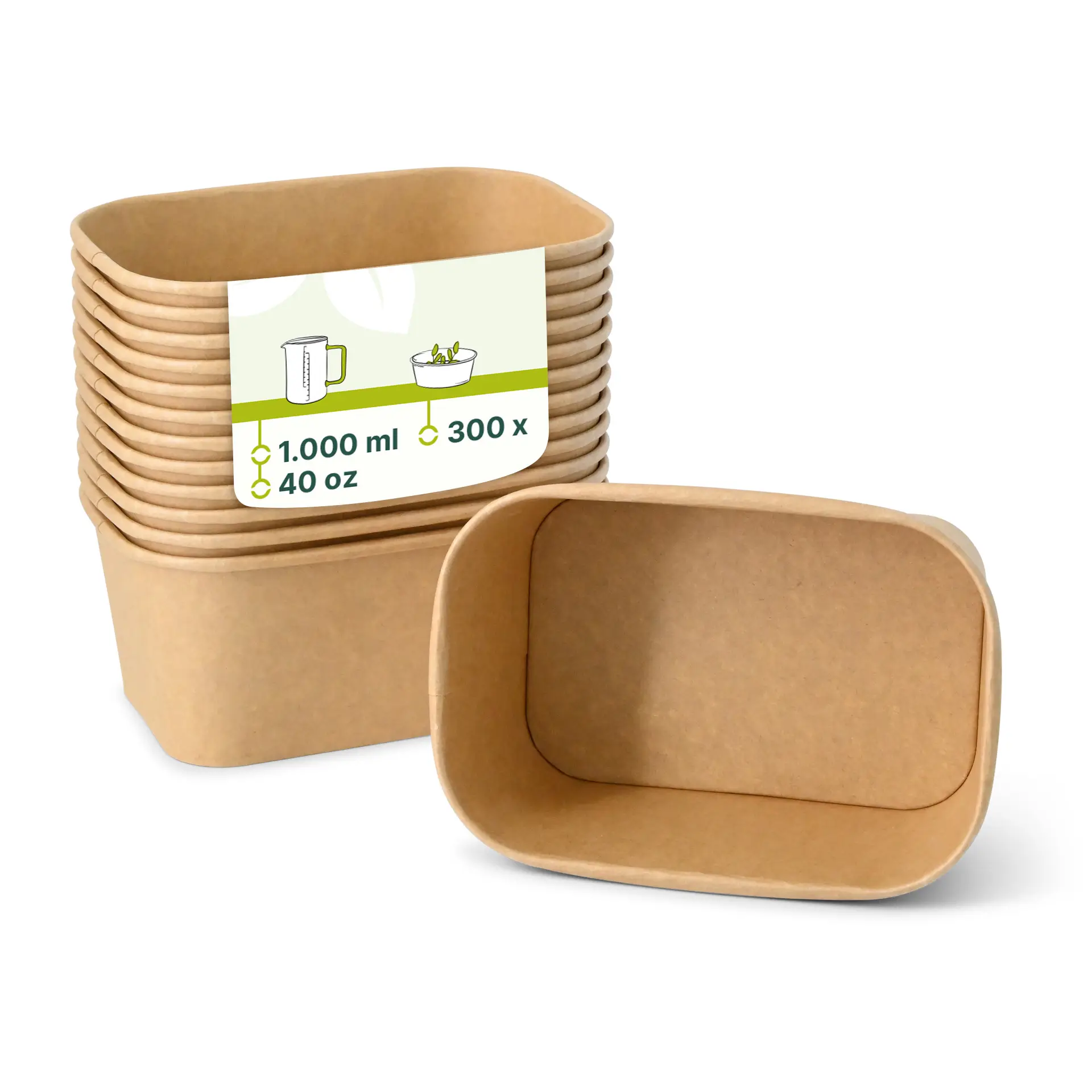 Kartonschale / Salatschale 1000 ml, 17,5 x 12,5 x 7,5 cm, braun, rechteckig