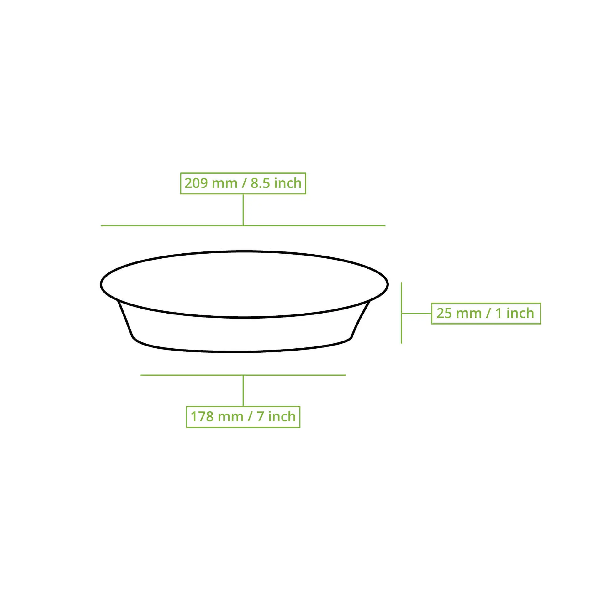 Tortiera rotonda in carta di cacao biodegradabile; dimensioni 209 mm x 178 mm x 25 mm. Adatta per prodotti da forno dolci e salati.