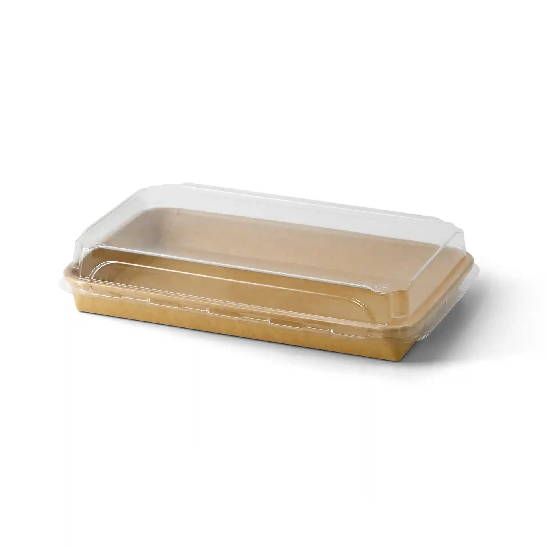Coperchio in PET trasparente per scatola di sushi, dimensioni 24 x 15 x 3 cm, altezza di 3,5 cm.