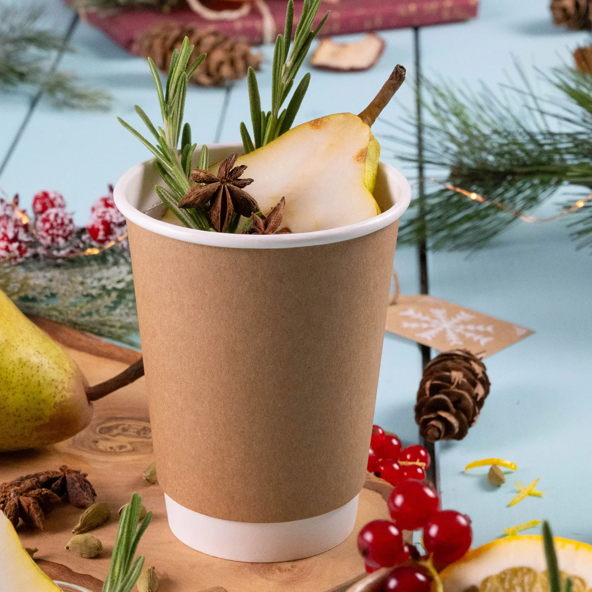 Bicchiere da caffè to go, 300 ml / 12 oz, Ø 90 mm, doppia parete, marrone / interno bianco, rivestito in PLA