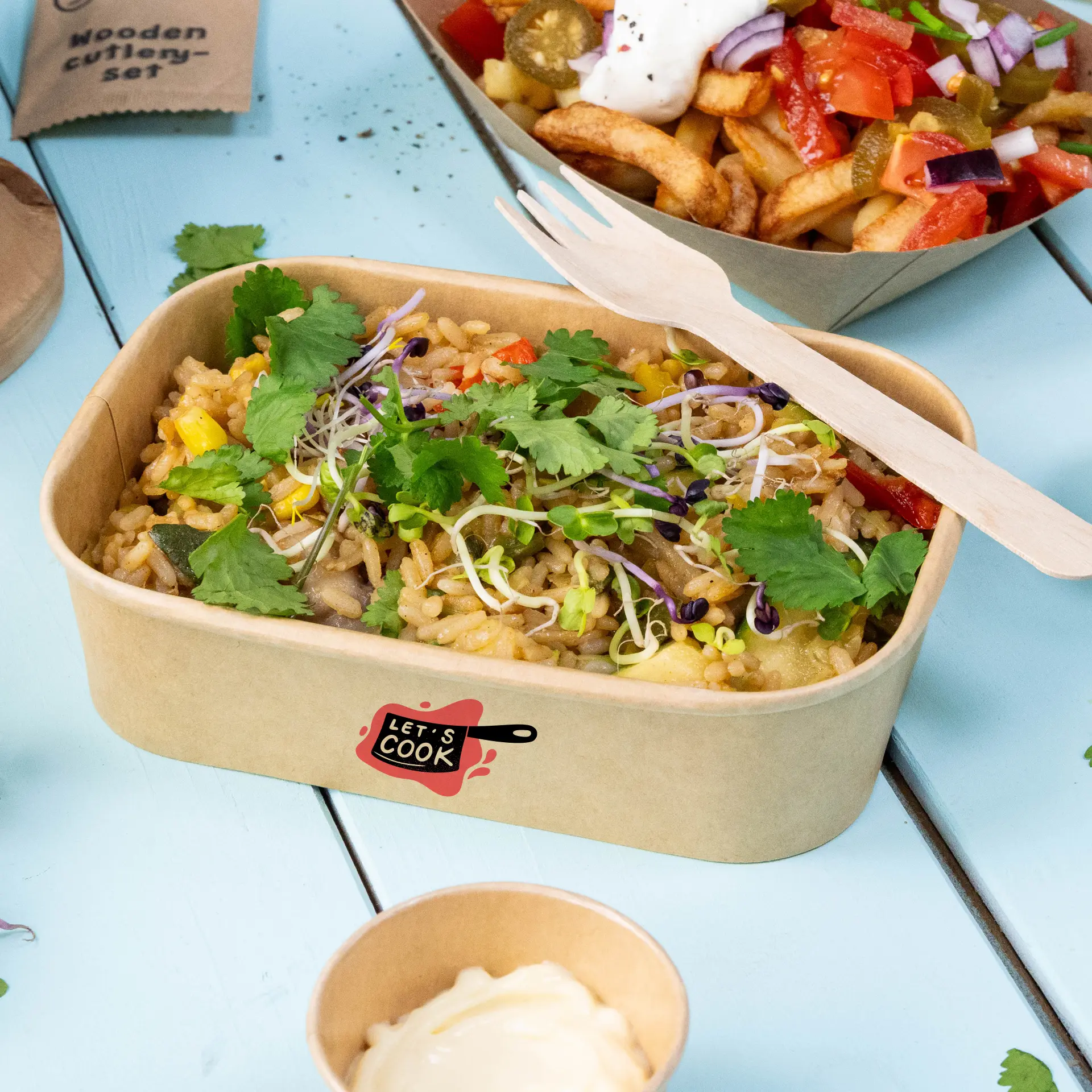 Ciotola per insalata personalizzata (rettangolare), 500 ml / 20 oz, marrone, rivestimento PLA