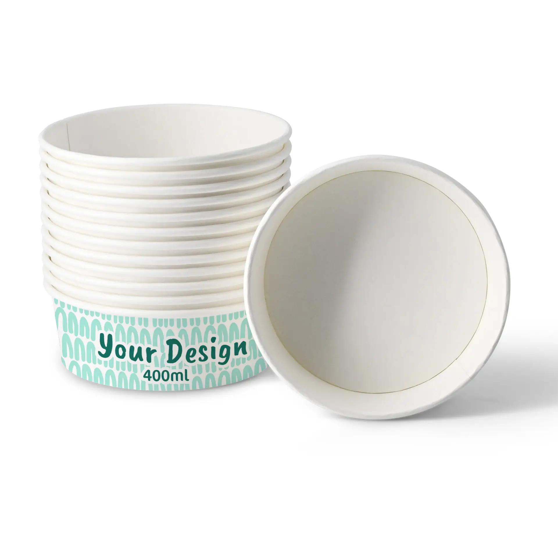 Ciotole per insalata personalizzate / Bowls stampate, 400 ml, Ø 150 mm, bianco, con rivestimento PE
