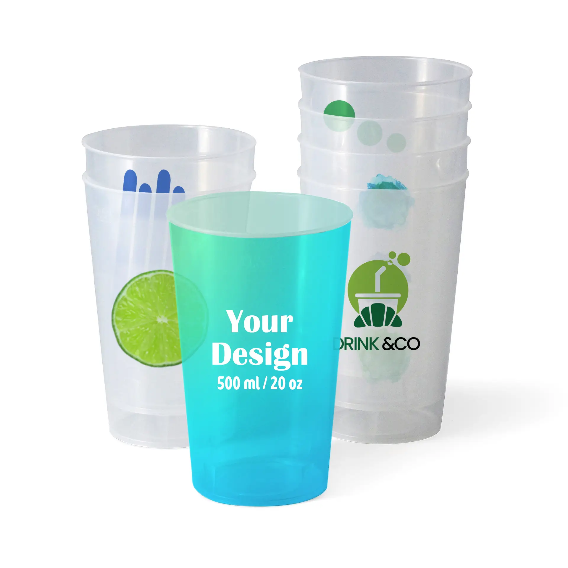 Bicchiere riutilizzabile con logo 500 ml, IML, a copertura totale