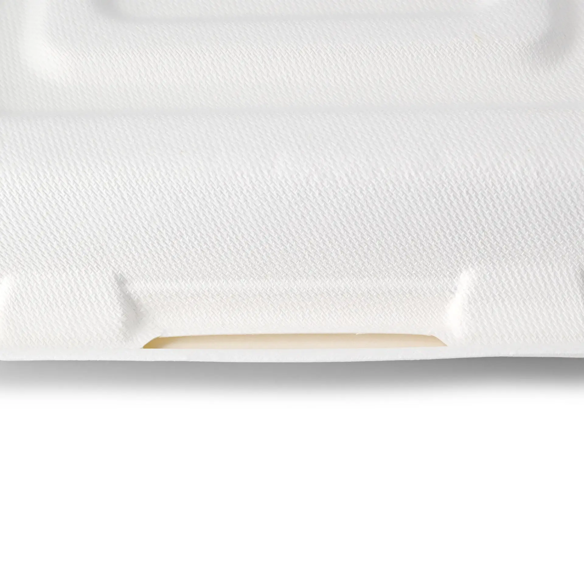 Contenitore per pasti biodegradabile a tre scomparti realizzato in fibre di canna da zucchero; adatto per piatti caldi e freddi.