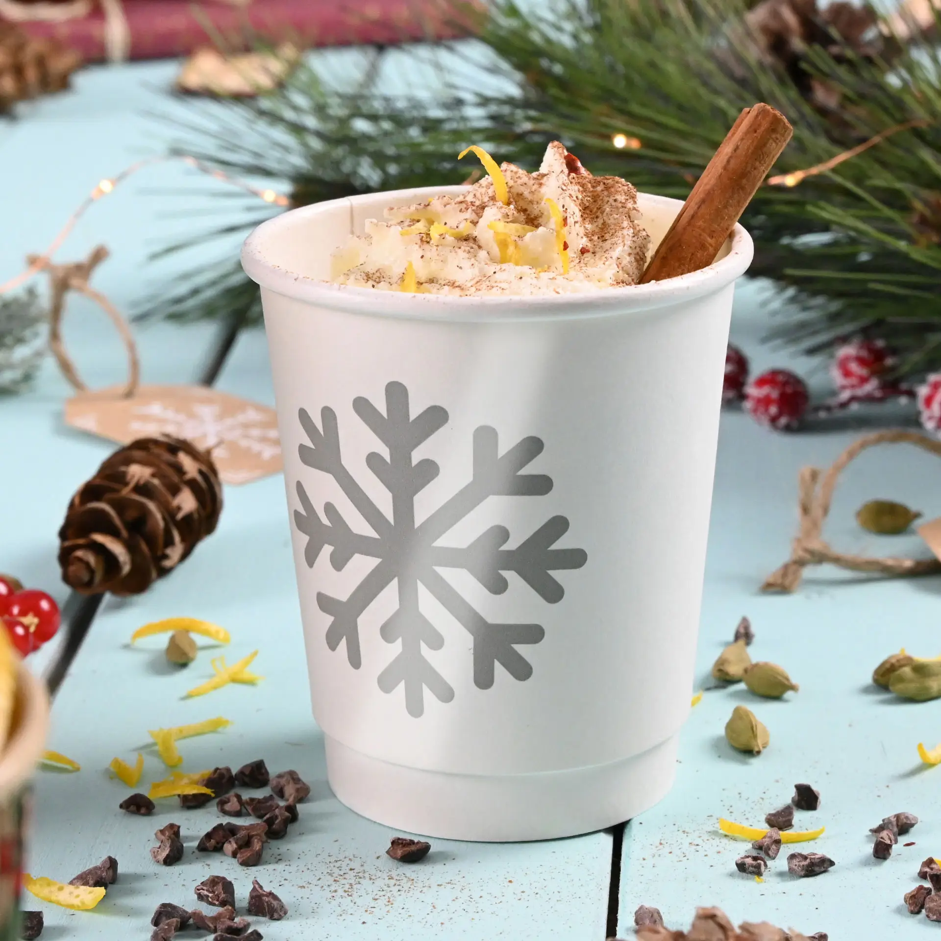 Pappbecher bedrucken (doppelwandig) 200 ml / 8 oz, doppelwandig, weiß, glänzend, wasserbasierte Beschichtung