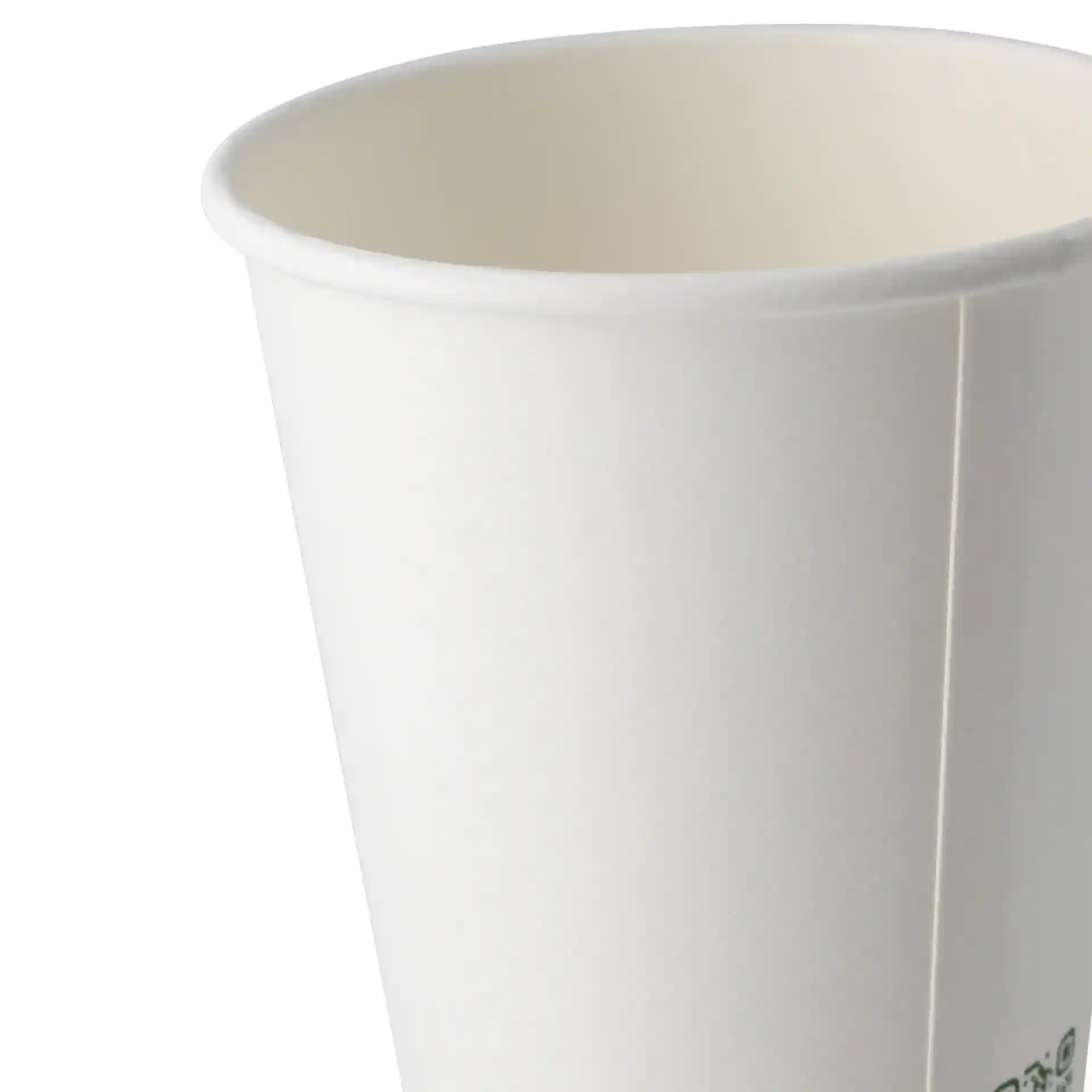 Bicchiere di carta bianco con parete singola, capacità di 400 ml e diametro di 90 mm.