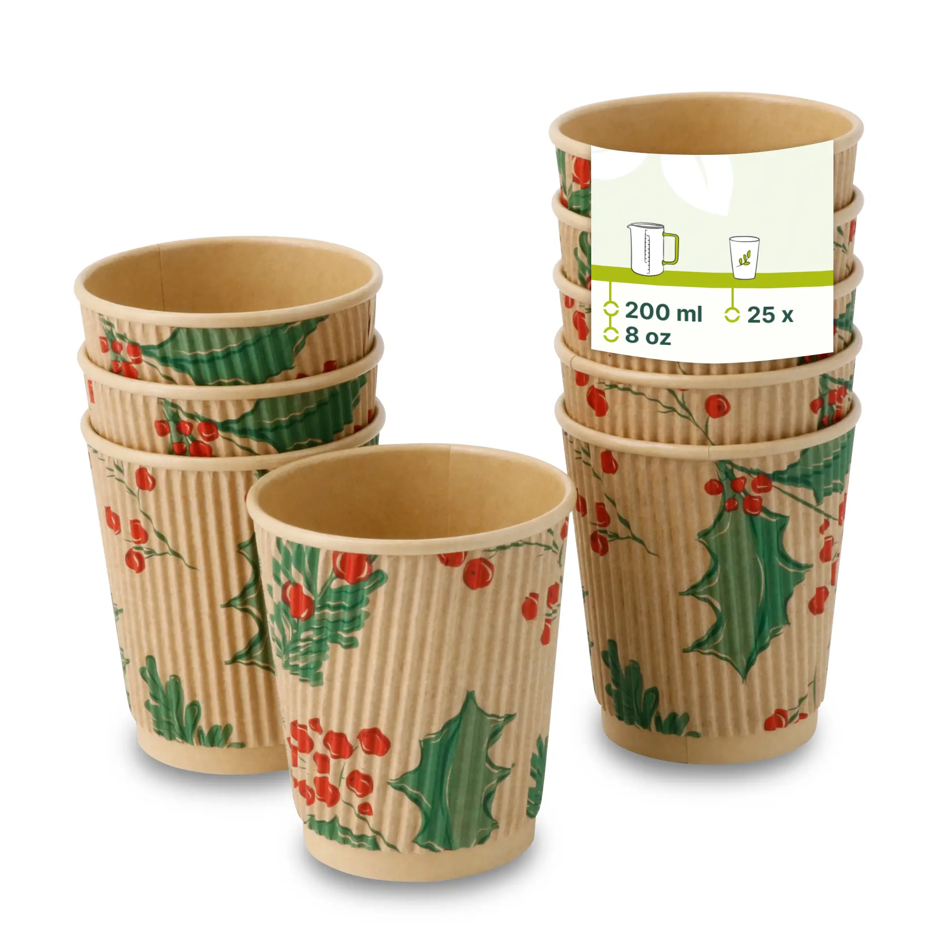 Riffelbecher Winter "Zweige" 200 ml / 8 oz, Ø 80 mm, ungebleicht