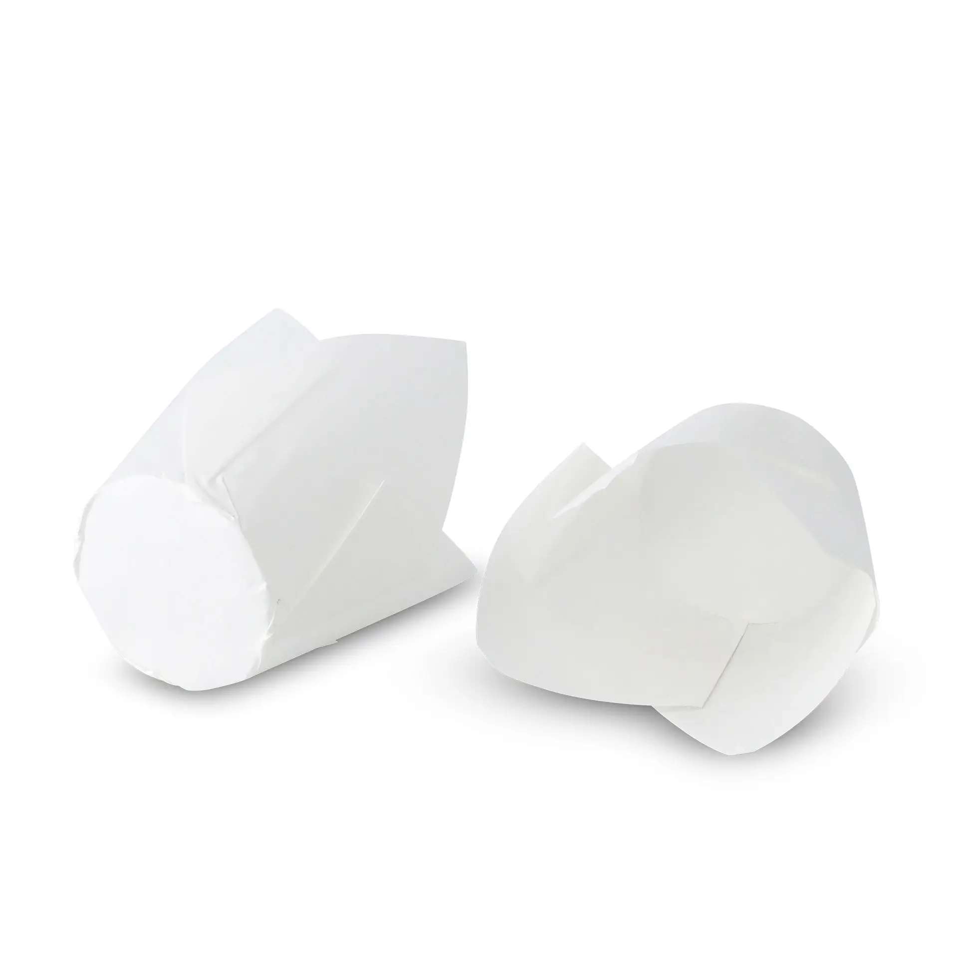 Coprimuffin in carta resistente ai grassi; bianchi con un diametro di 5 cm. Adatti per cuocere e servire dolci.