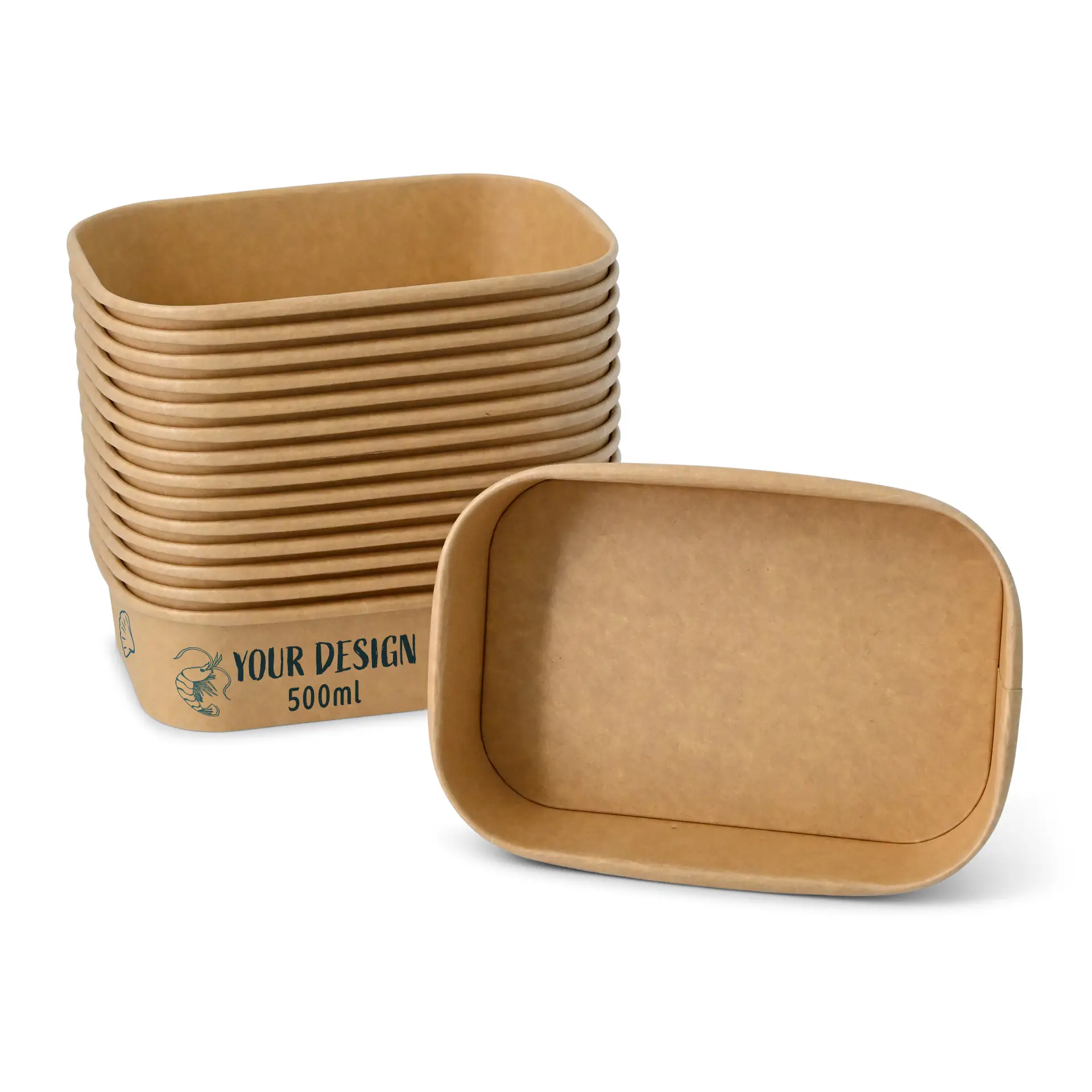 Ciotola per insalata personalizzata (rettangolare), 500 ml / 20 oz, marrone, rivestimento PE